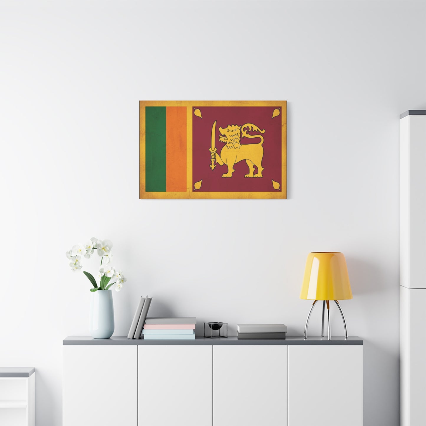 Sri Lanka Flag Canvas Wall Art - Golden Lion With Sword National Banner Print - Vintage Patriotic Style, Cultural Home Decor, Living Room Wall Decor, Office Art - Modern Farmhouse Style
