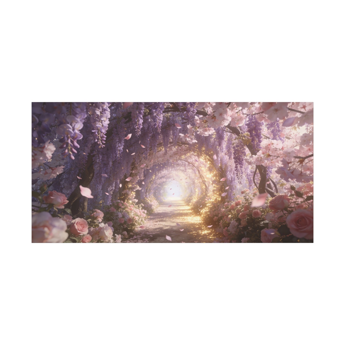 Wisteria Blossom Tunnel Canvas Wall Art - Cherry Blossom Garden Path, Ethereal Floral Wall Decor - Dreamy Matte Canvas Print - Romantic Bedroom Home Decoration, Living Room Accent - Ready to Hang