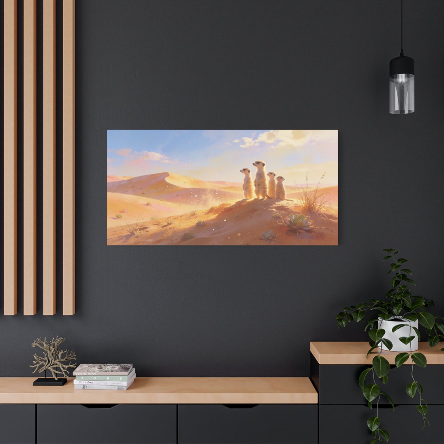 Meerkat Desert Canvas Wall Art - Golden Dune Wildlife Illustration, Matte Canvas Print - Contemporary Nature Style - Living Room Wall Decor, Bedroom Home Decoration - Bedroom Home Decoration