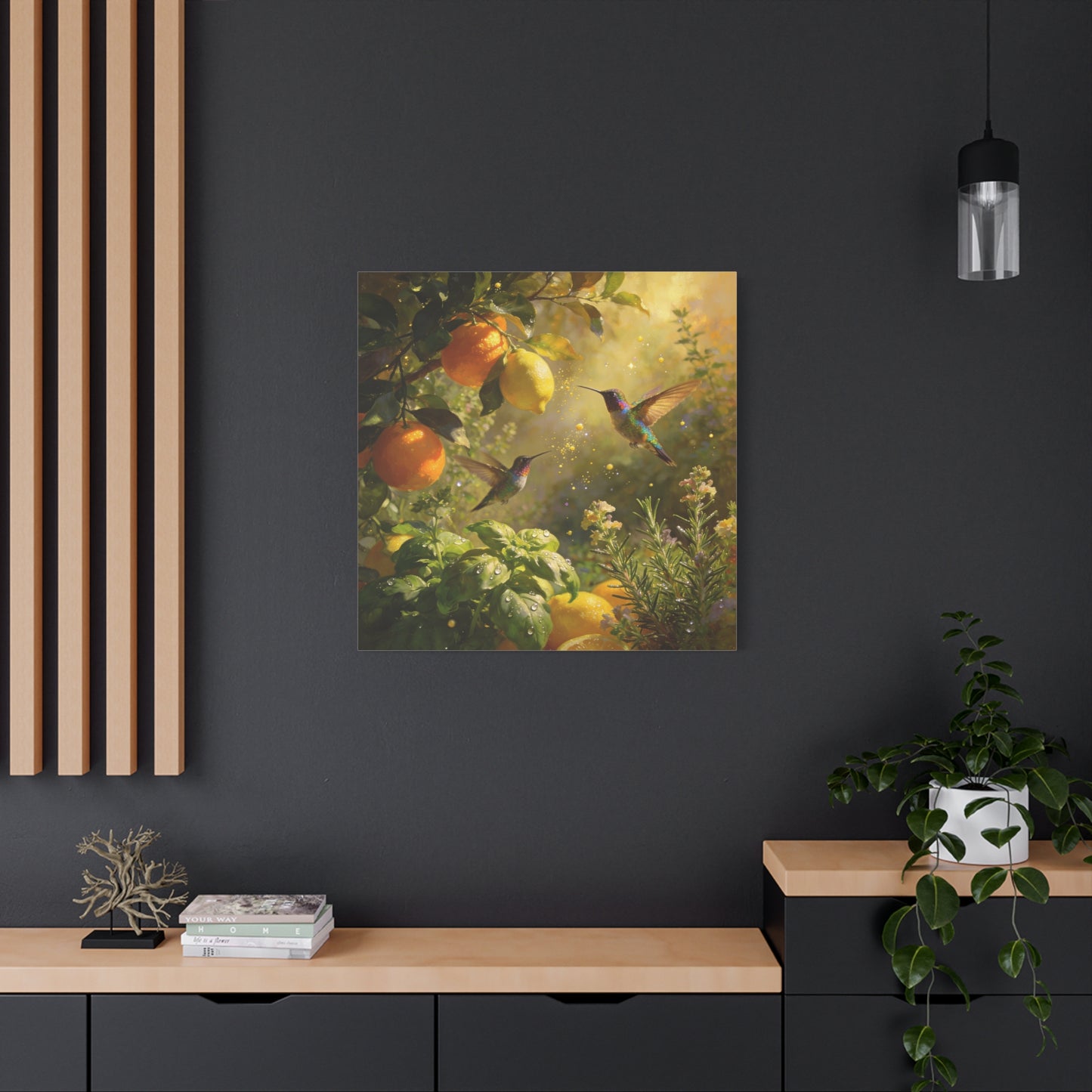 Hummingbird Citrus Canvas Wall Art - Lemon Orange Botanical Garden Print - Golden Light, Nature Home Decor, Living Room Wall Decor, Bedroom Home Decoration, Matte Finish Canvas - Cozy Reading Nook Art