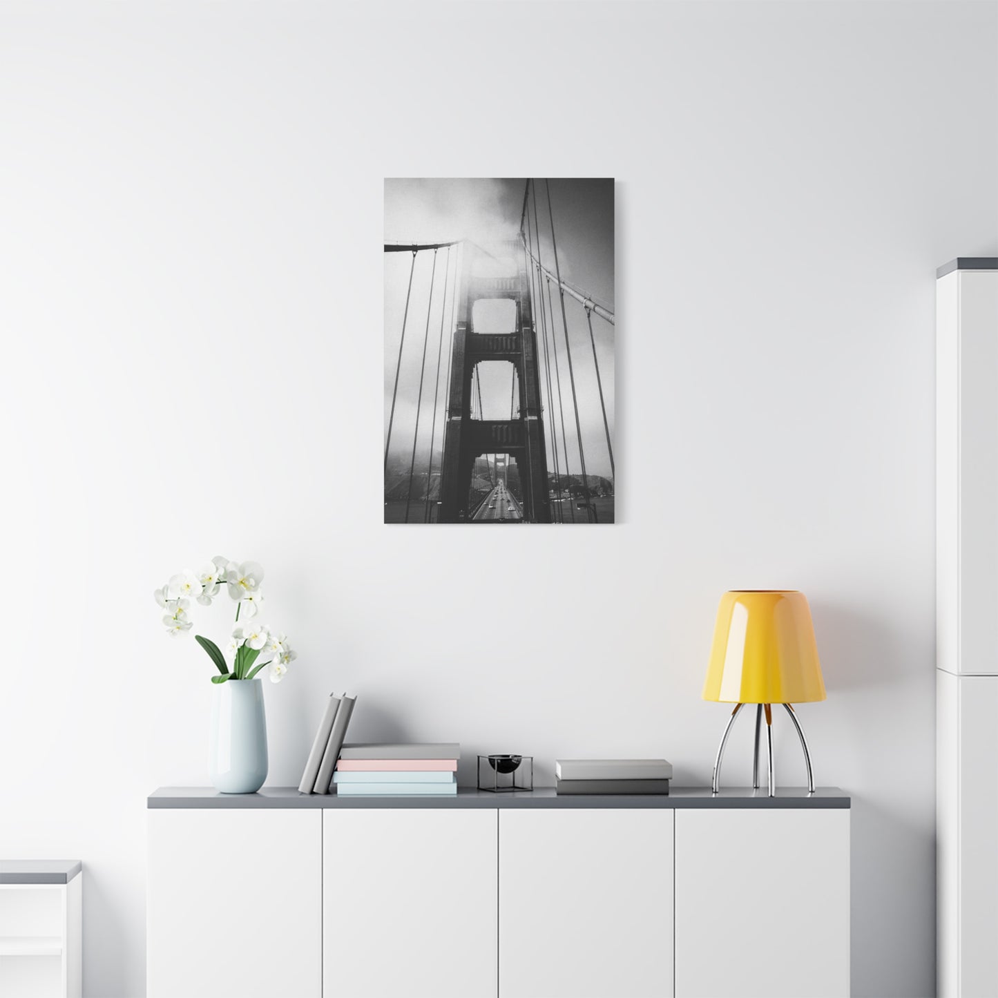 Golden Gate Bridge Canvas Wall Art - Black And White Foggy Bridge Art Print, Modern Cityscape Wall Decor - Minimalist Contemporary Style For Living Room Office - Bedroom Home Decoration