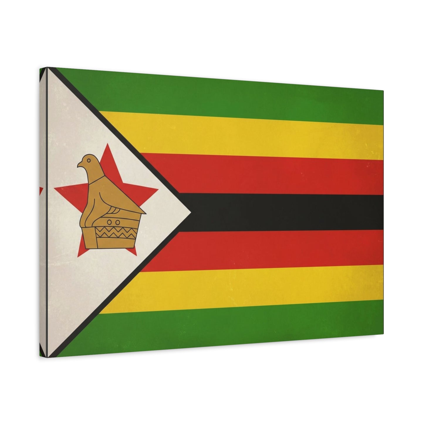 Zimbabwe Flag Canvas Wall Art - Vintage National Pride Decor, Green Gold Red Black Banner Print - Cultural Heritage Style - Living Room Wall Decor, Office Art - Modern Farmhouse Style - Ready to Hang