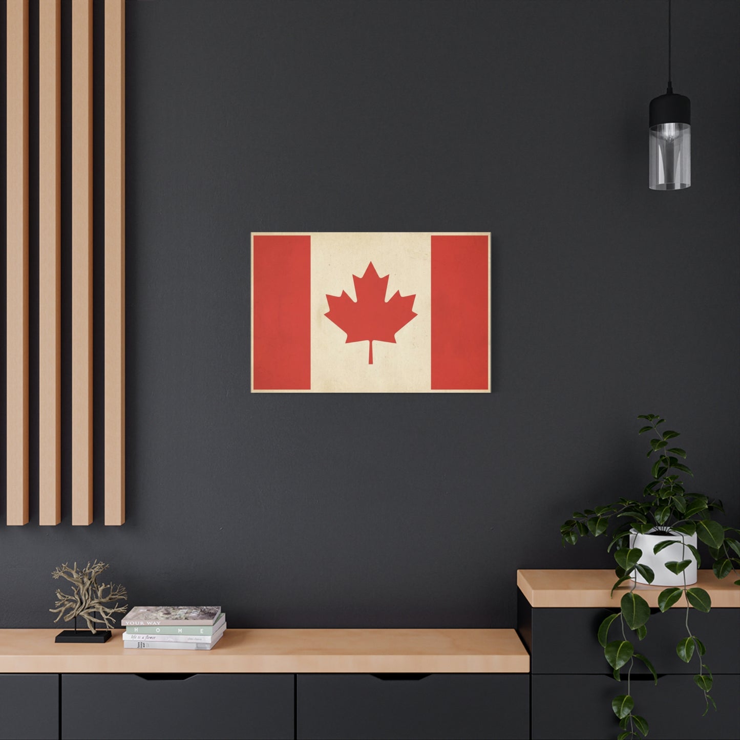 Canadian Flag Canvas Wall Art - Vintage Red Maple Leaf Patriotic Print, Rustic Neutral Texture, Canada Pride Decor, Living Room Wall Decor, Bedroom Home Decoration, Dorm Accent - Ready to Hang
