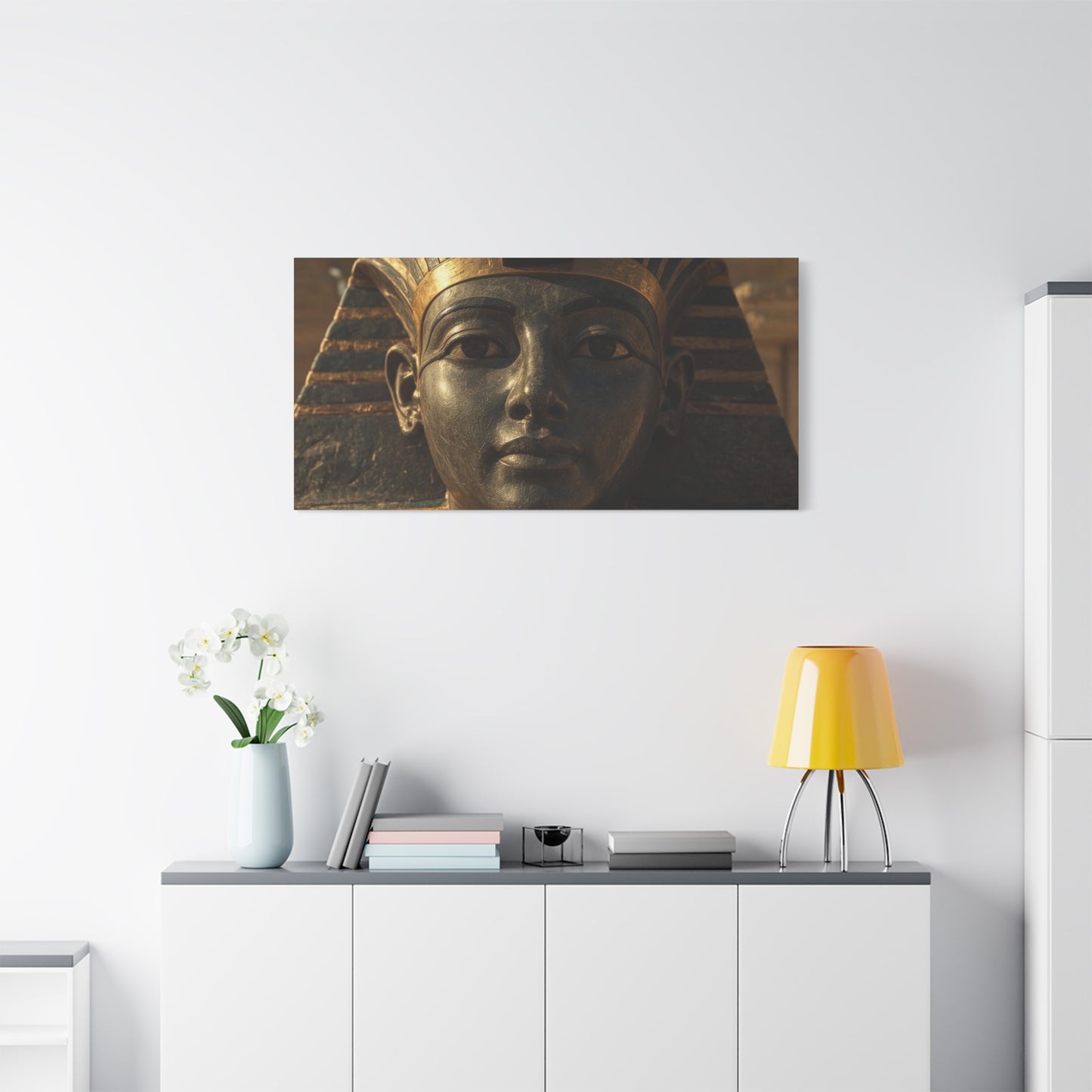 Egyptian Pharaoh Canvas Wall Art - Ancient Mask Portrait, Gold Bronze Tones - Matte Cotton Print, Traditional Historical Style - Living Room Wall Decor, Office Art Accent - Bedroom Home Decoration