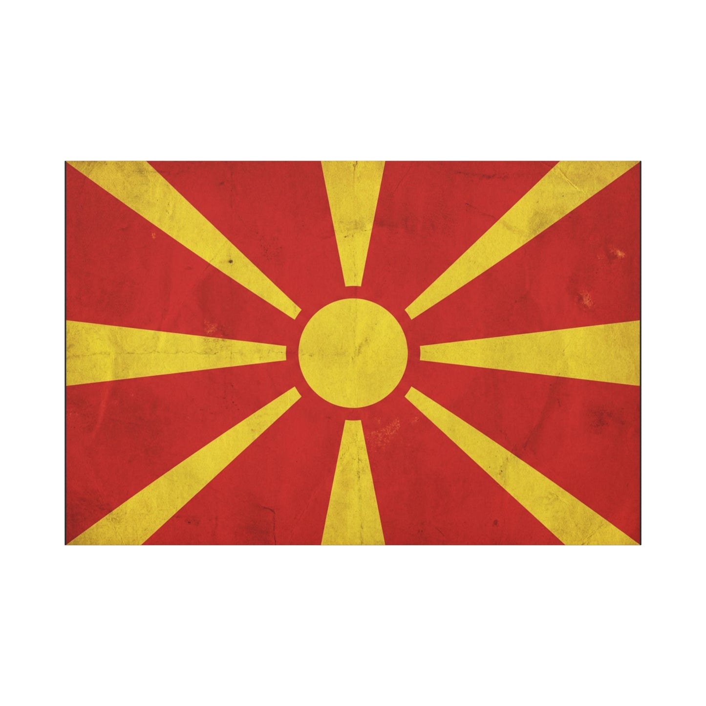 North Macedonia Flag Canvas Wall Art - Vintage Sunburst National Banner Print - Red And Yellow Patriotic Decor - Retro Country Pride Style - Living Room Wall Decor - Bedroom Home Decoration