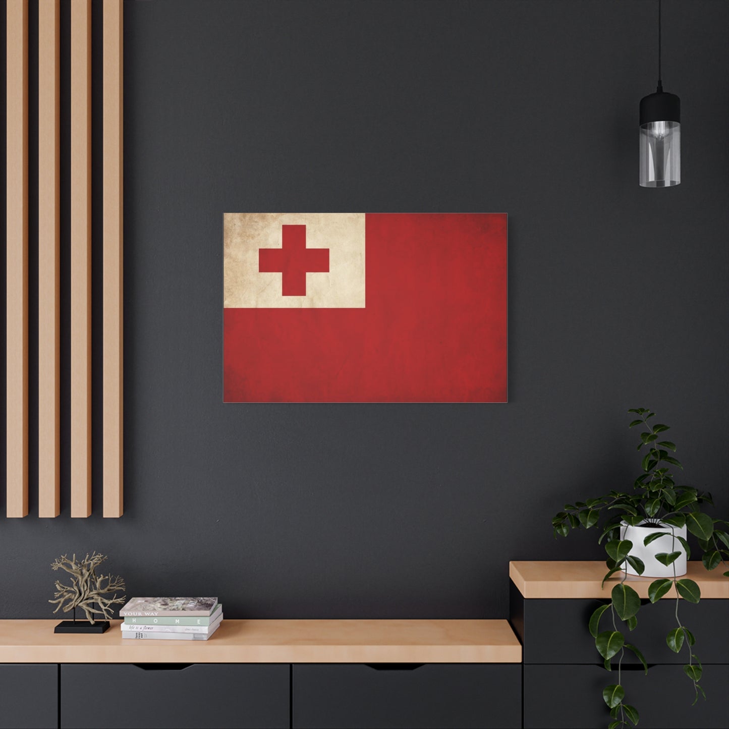 Tonga Flag Canvas Wall Art - Vintage Red Cross National Banner Print, Matte Cotton Decor - Traditional Patriotic Style - Living Room Home Decoration - Living Room Wall Decor - Bedroom Home Decoration