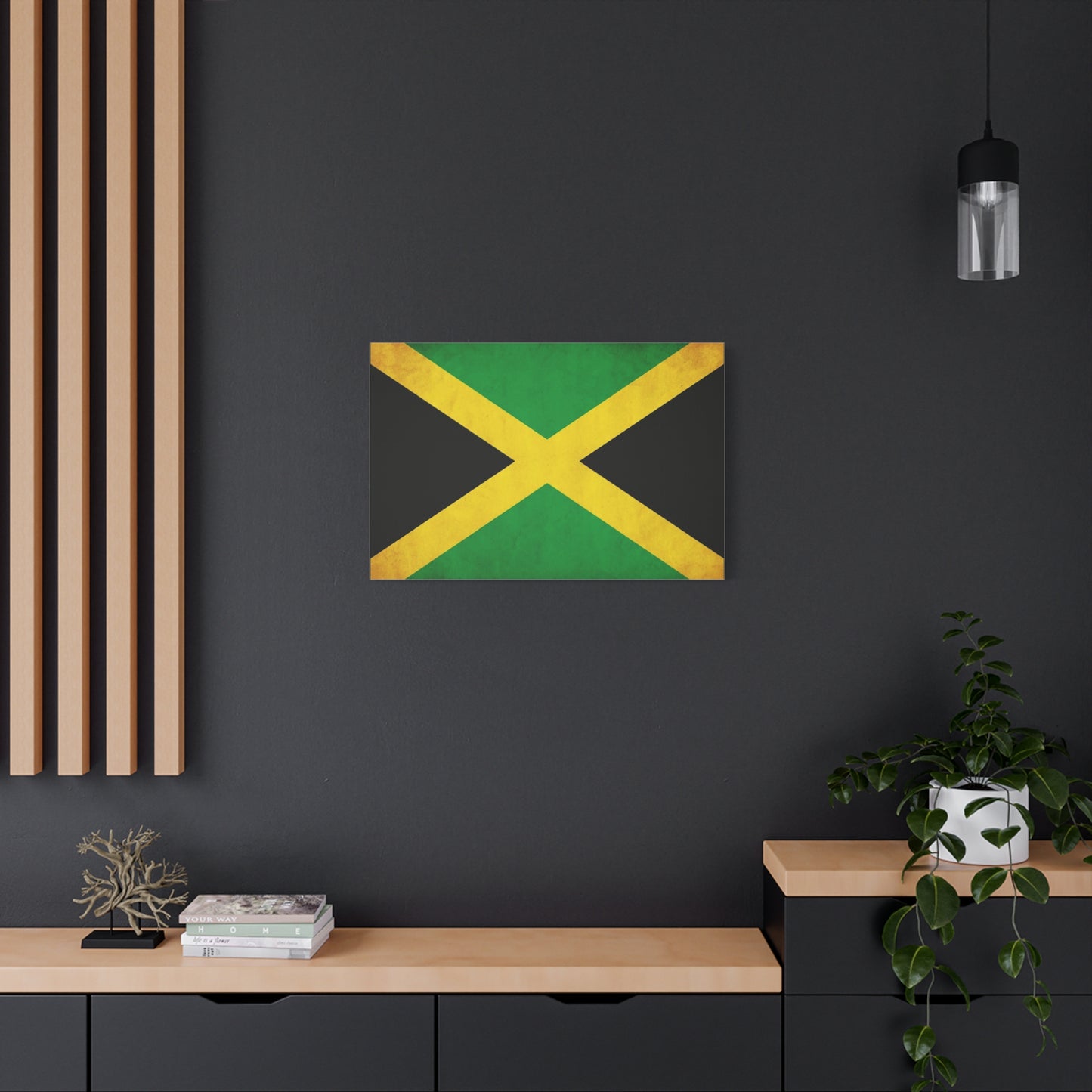 Jamaica Flag Canvas Wall Art - Vintage Jamaican National Flag Print, Green Gold Black Patriotic Decor - Matte Canvas Wall Hanging - Living Room Bedroom Office Decoration - Bedroom Home Decoration