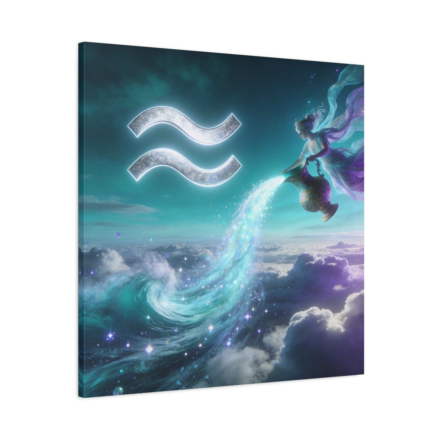 Aquarius Zodiac Canvas Wall Art - Celestial Water Bearer Fantasy Illustration, Matte Canvas Print - Mystical Blue Purple Decor, Bedroom Home Decoration, Office Wall Art - Bedroom Home Decoration