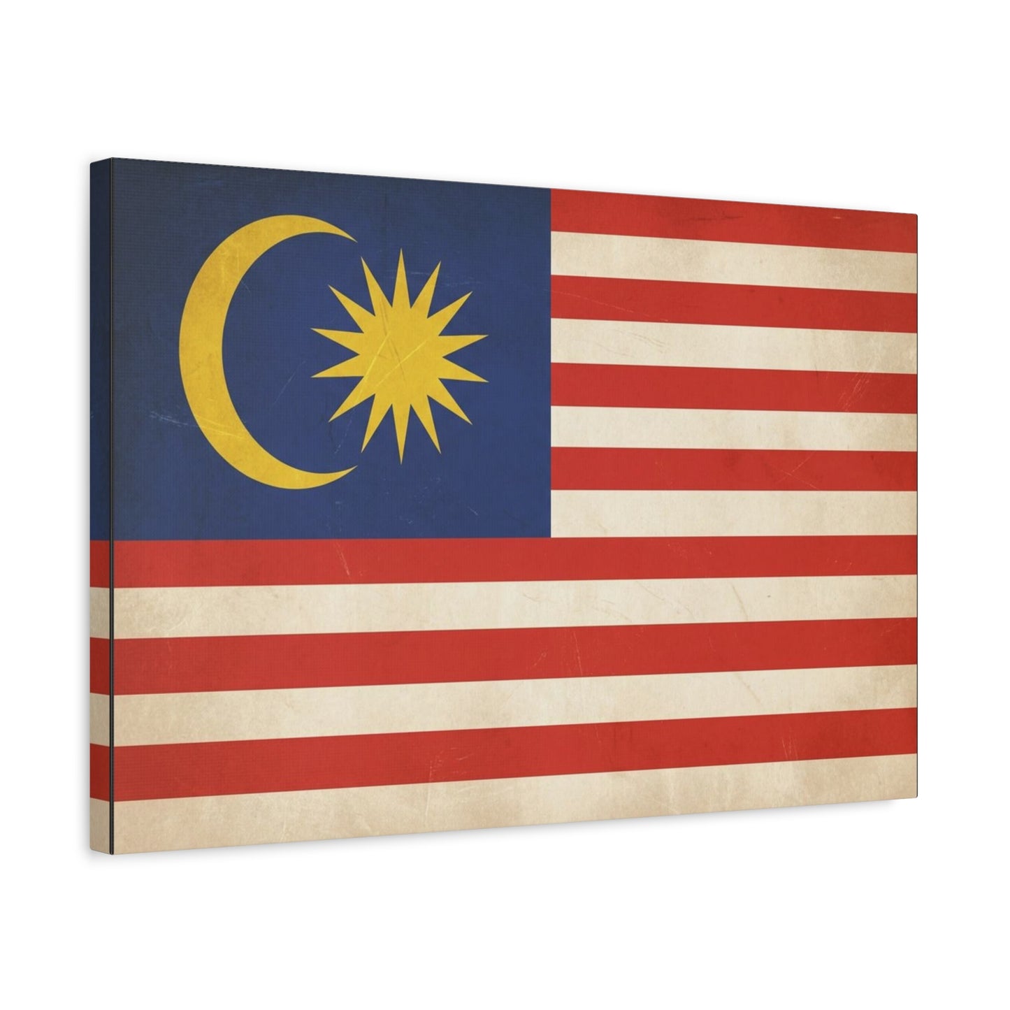 Malaysia Flag Canvas Wall Art - Vintage Malaysian Crescent And 14 Point Star Print - Patriotic Red White Blue Stripes - Cultural Heritage Decor - Living Room Office Wall Decor - Modern Farmhouse Style