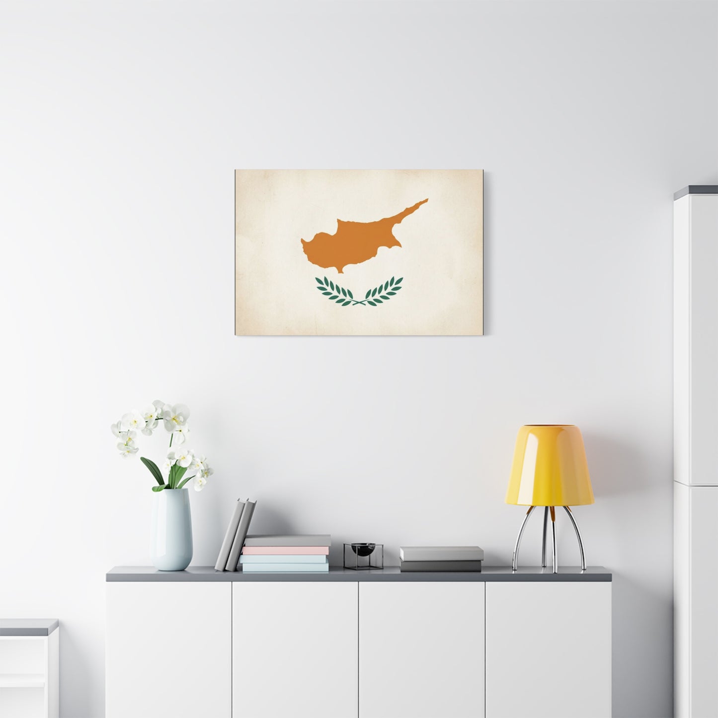 Cyprus Flag Canvas Wall Art - Vintage Country Pride Decor, Minimalist Patriotic Print - Neutral Beige Background, Modern Map Silhouette - Living Room Wall Decor, Office Accent - Modern Farmhouse Style