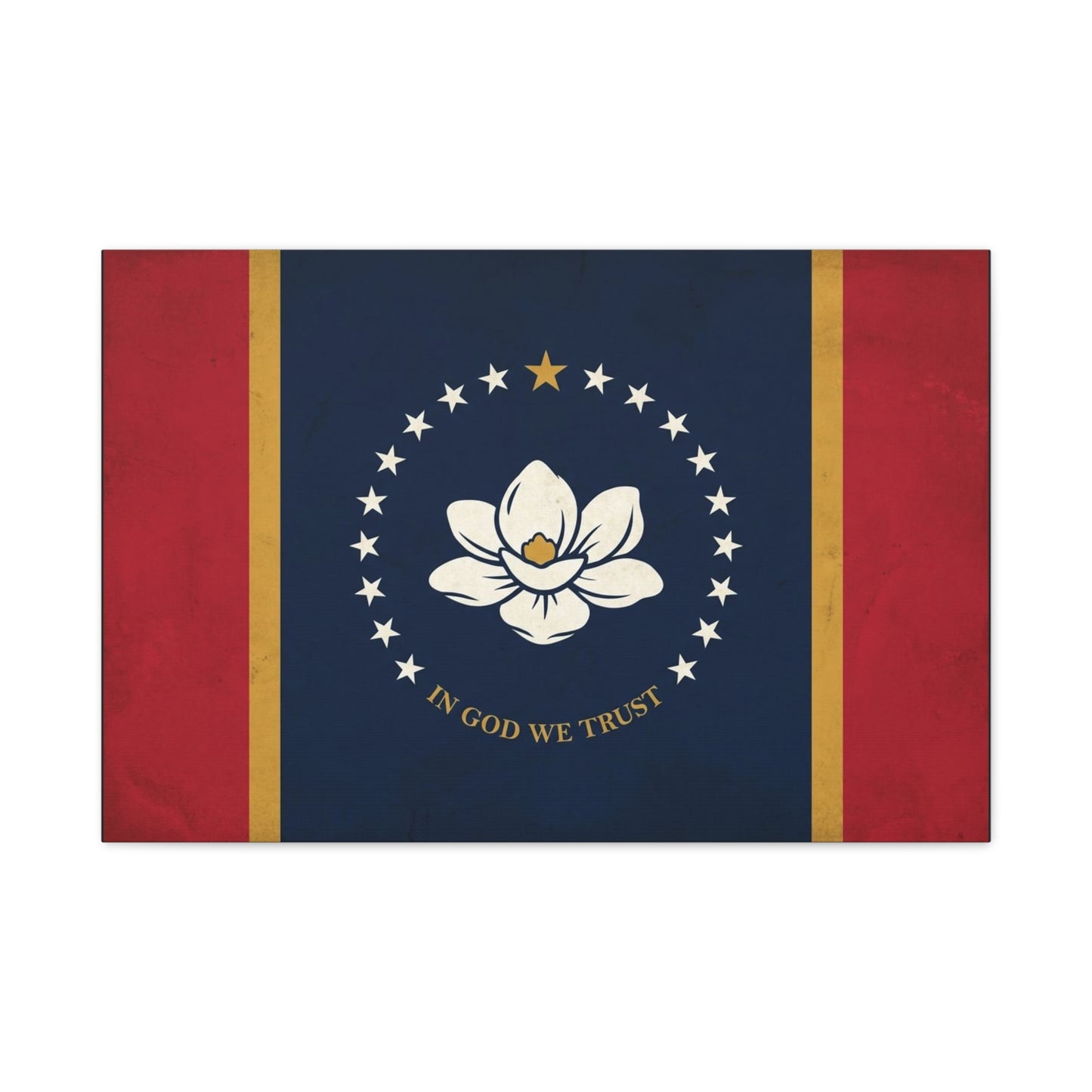 "In God We Trust" Mississippi State Flag Canvas Wall Art - Magnolia Emblem, Vintage Patriotic Decor - Rustic Americana Style - Living Room Wall Decor - Ready to Hang - Bedroom Home Decoration