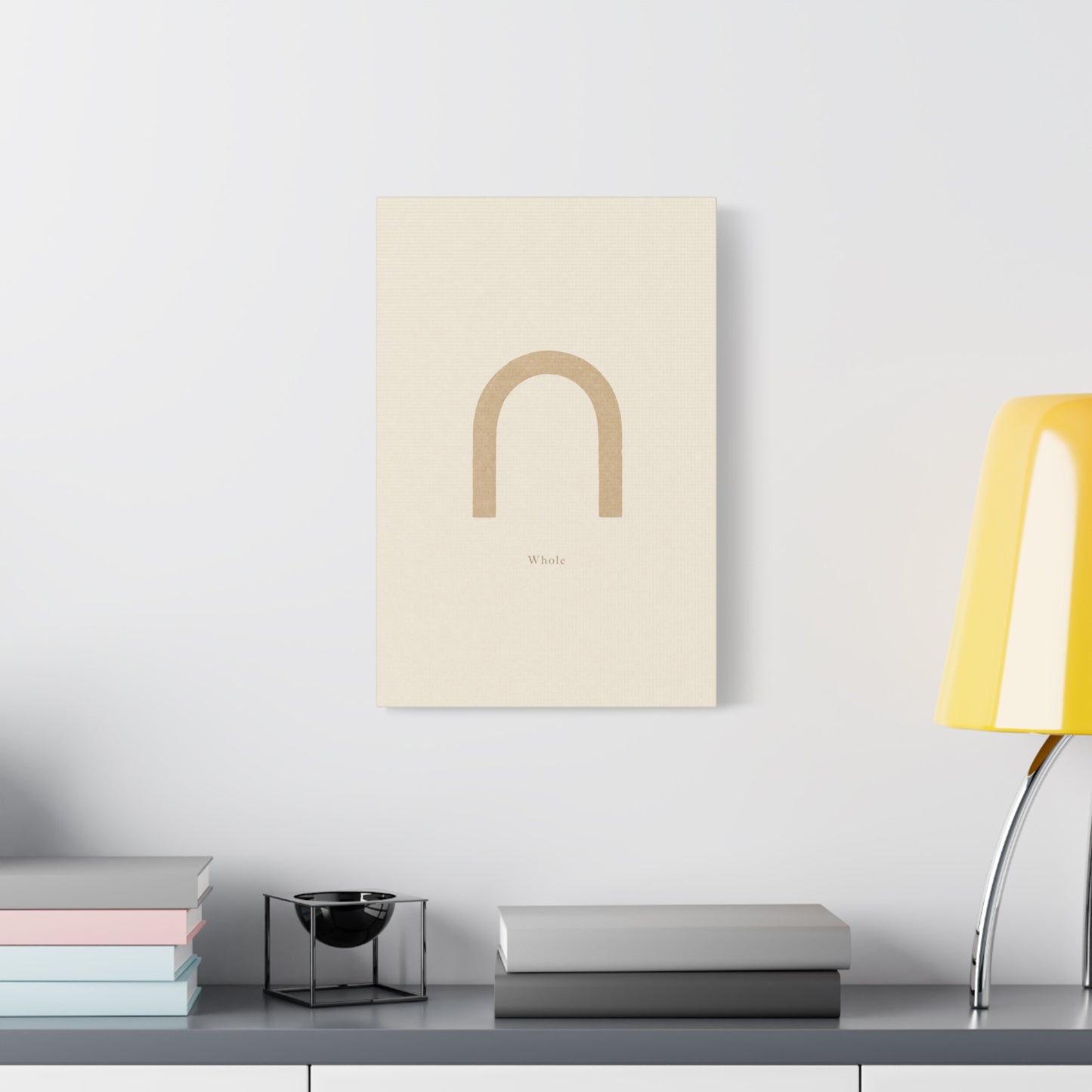"Whole" Minimalist Arch Canvas Wall Art - Neutral Typography Print, Beige Abstract Line Design - Contemporary Calm Decor - Bedroom Living Room Home Decoration, Meditation Space Accent - Ready to Hang
