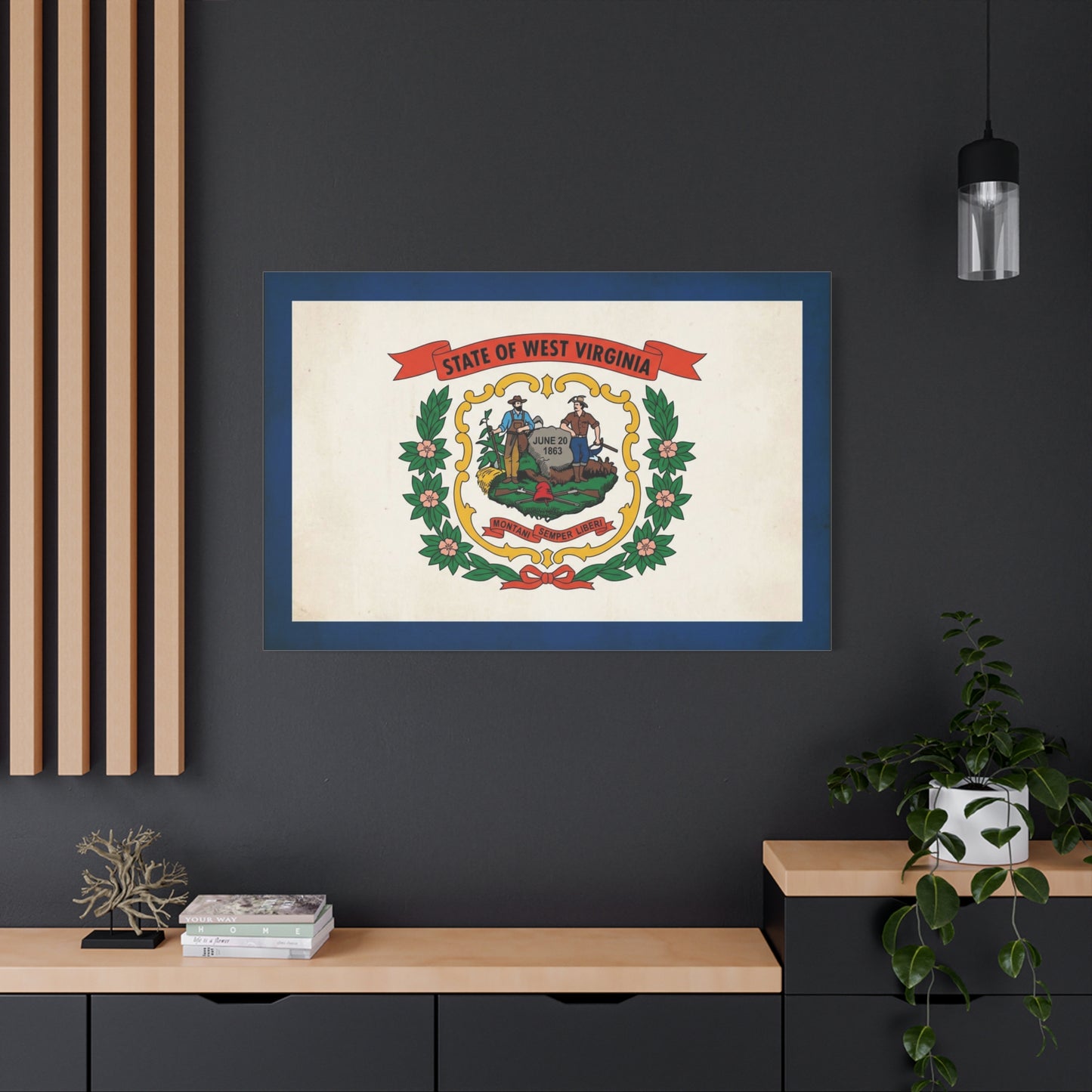 "State Of West Virginia" Flag Canvas Wall Art - Vintage State Seal Print, June 20 1863, Montani Semper Liberi - Patriotic Heritage Decor - Living Room Home Decoration - Office Wall Art - Ready to Hang