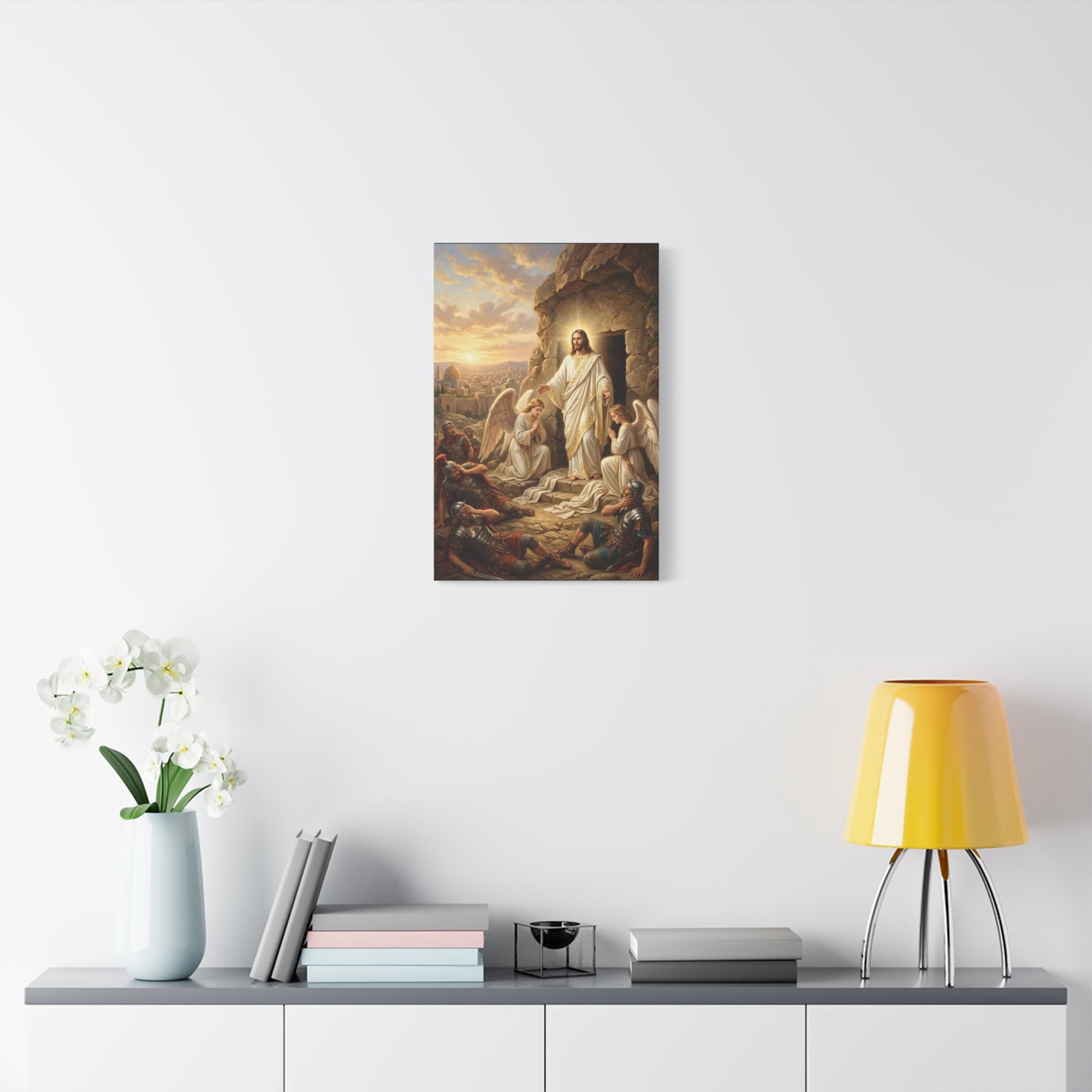 Jesus Christ Resurrection Canvas Wall Art - Empty Tomb, Angels, Roman Soldiers - Traditional Religious Print, Golden Dawn Scene - Living Room Wall Decor, Bedroom Home Decoration - Ready to Hang