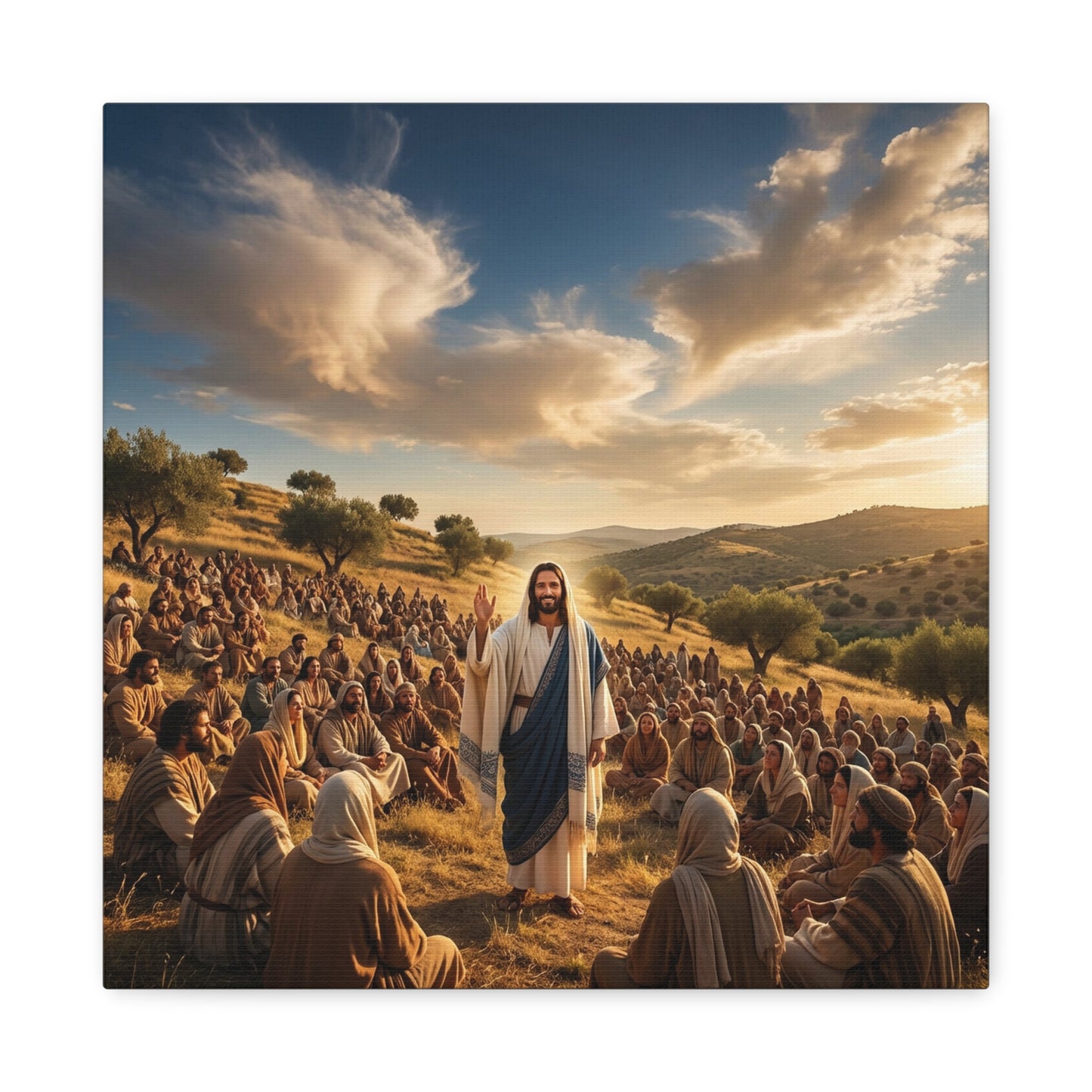 Jesus Teaching Multitude Canvas Wall Art - Biblical Hillside Sermon Scene, Christian Wall Decor - Matte Cotton Print, Traditional Style - Living Room Home Decoration, Office Art - Ready to Hang