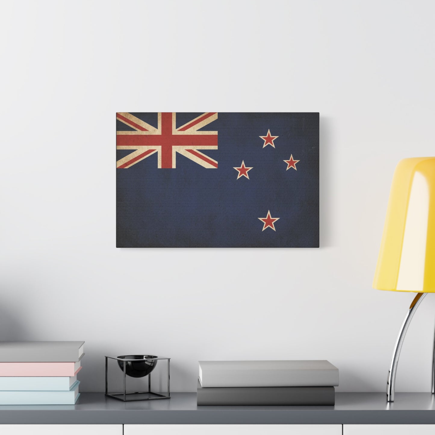 New Zealand Flag Canvas Wall Art - Vintage Kiwi National Banner Print, Distressed Navy Red Cream Design - Traditional Patriotic Style - Living Room Wall Decor Bedroom Home Decoration - Ready to Hang