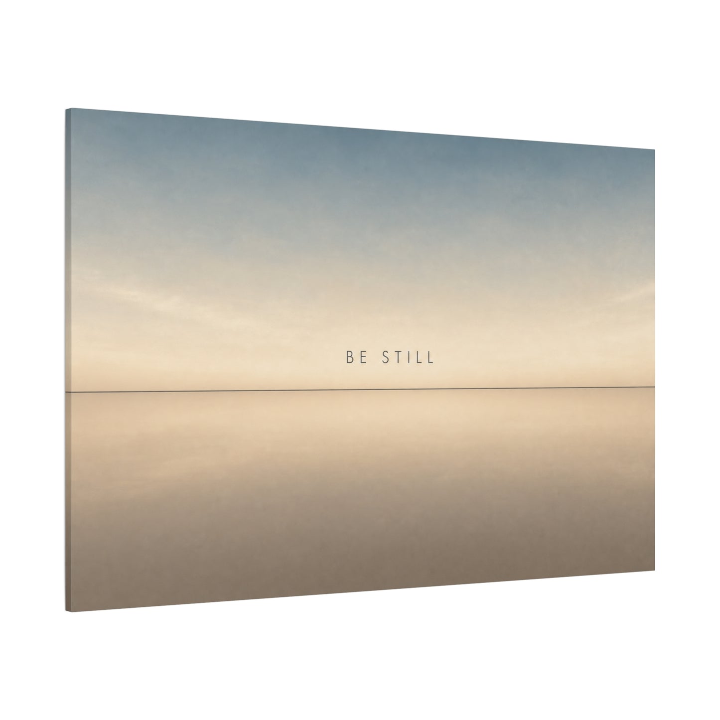 "Be Still" Minimalist Canvas Wall Art - Serene Horizon Typography Print, Neutral Blue Beige Coastal Style - Bedroom Wall Decor, Meditation Space Home Decoration - Ready to Hang - Cozy Reading Nook Art