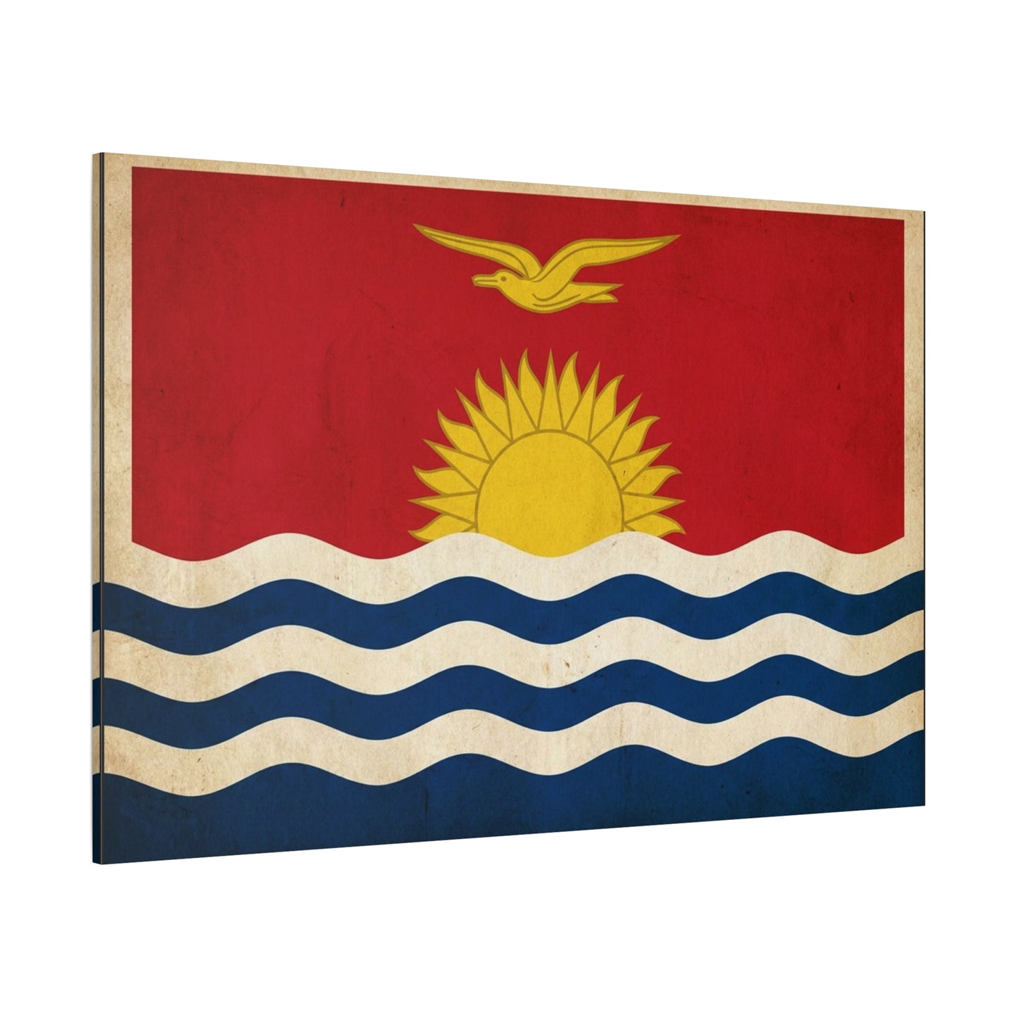 Kiribati Flag Canvas Wall Art - Vintage Island Nation Sun Bird Waves Print - Patriotic Red Gold Blue Coastal Style - Living Room Wall Decor, Office Art, Dorm Decoration - Bedroom Home Decoration