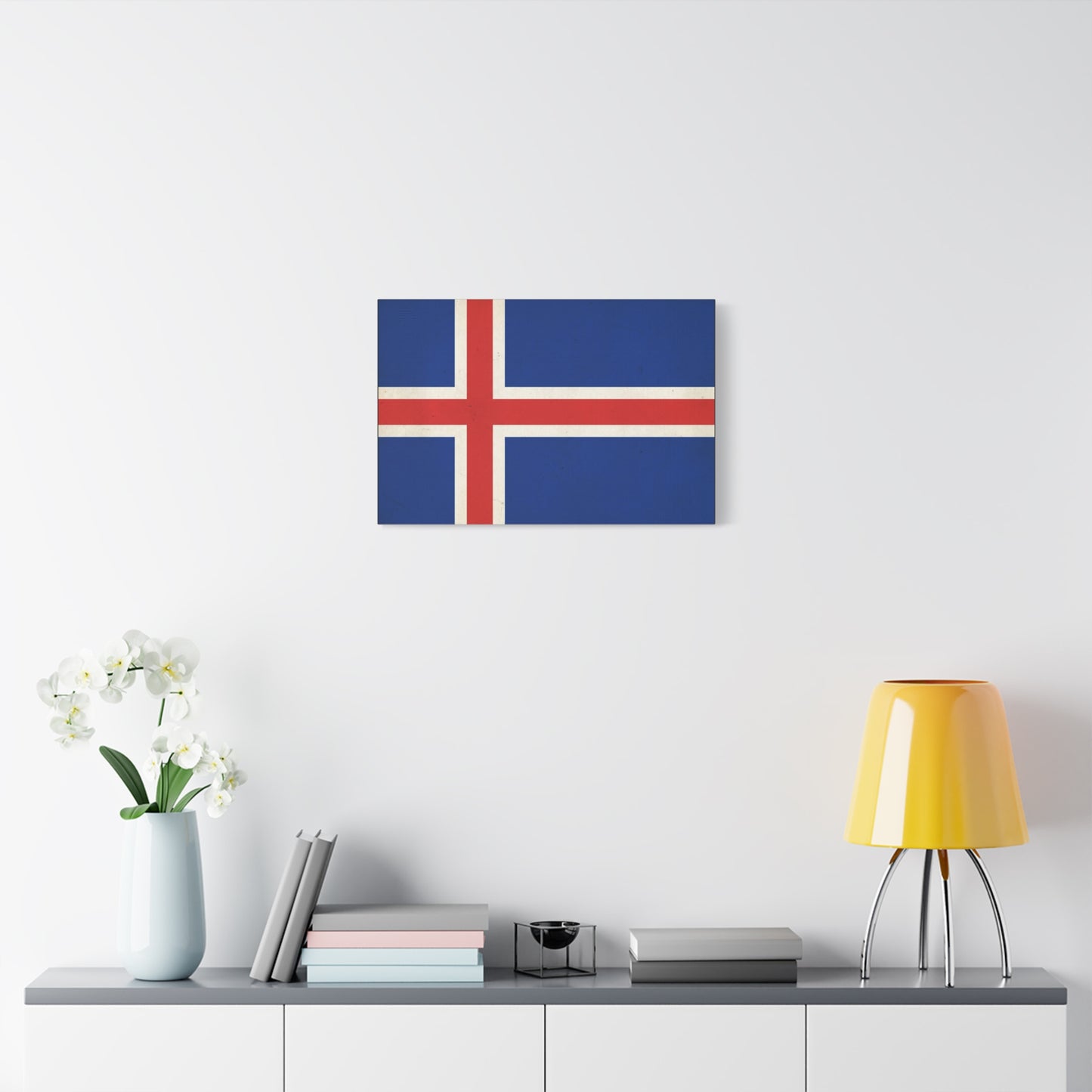 Iceland Flag Canvas Wall Art - Nordic National Banner Print, Blue Red White Cross Design - Vintage Style, Patriotic Wall Decor - Living Room Home Decoration, Office Art - Bedroom Home Decoration