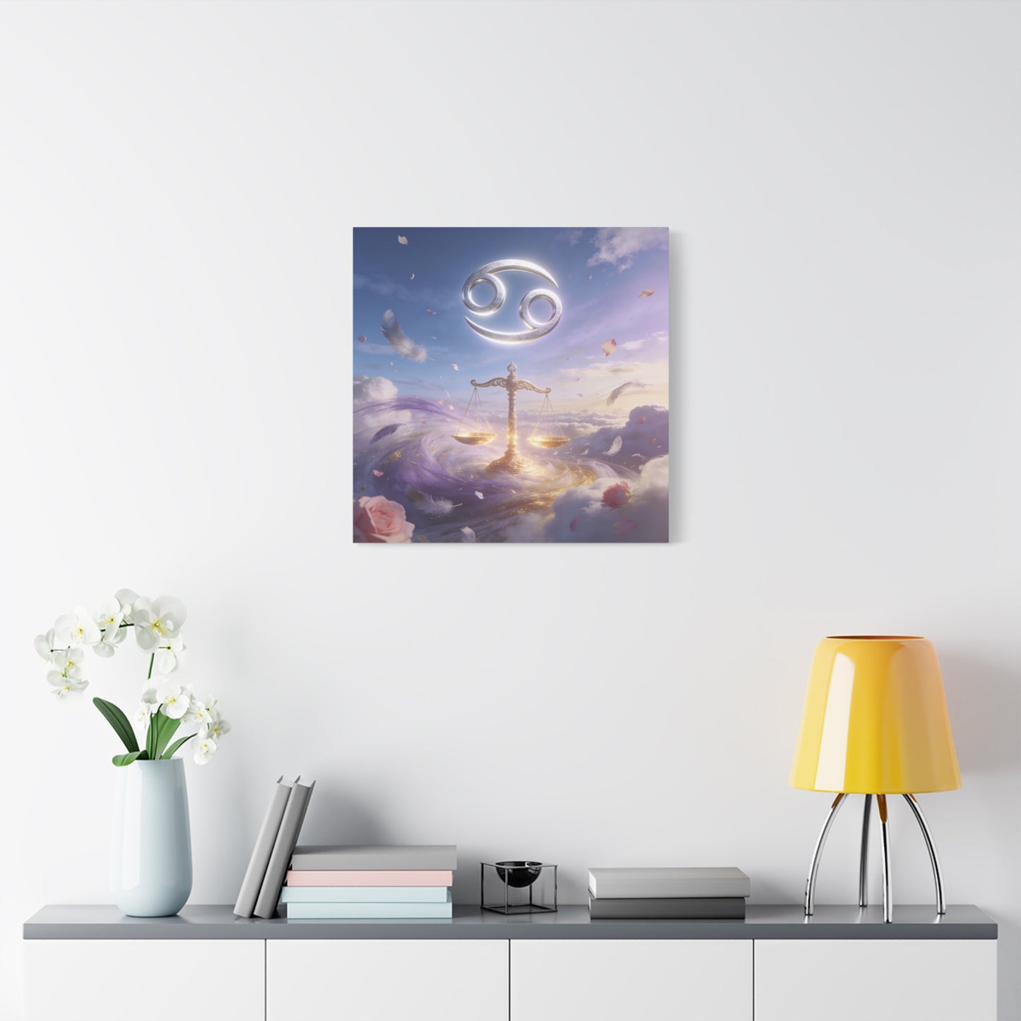 Cancer Zodiac Canvas Wall Art - Celestial Crab Symbol, Golden Libra Scales, Dreamy Sky - Matte Canvas Print, Contemporary Astrology Decor - Bedroom Wall Accent, Meditation Space - Ready to Hang