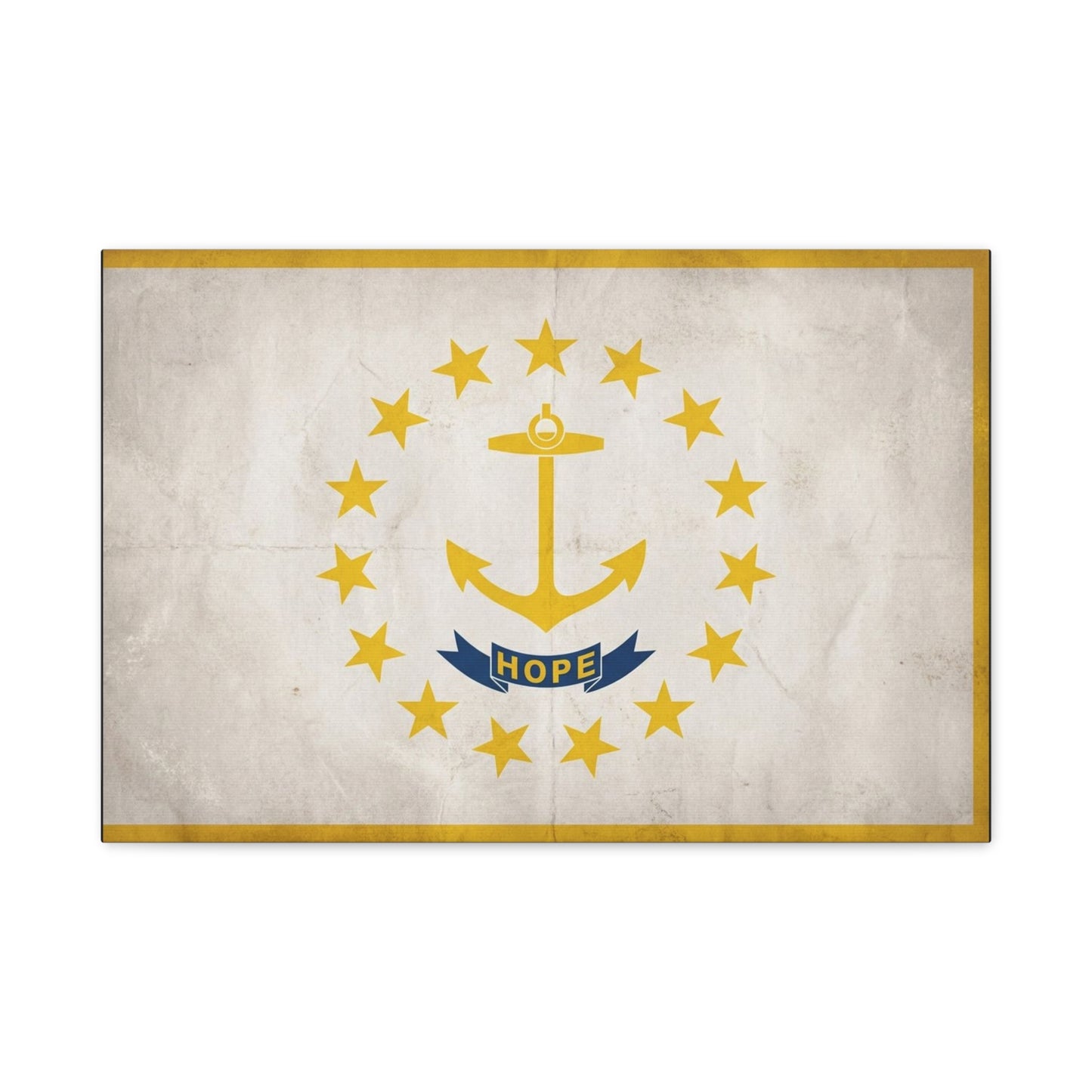 "HOPE" Rhode Island Flag Canvas Wall Art - Anchor And Stars State Print, Vintage Nautical Decor - Minimalist Gold Blue Design - Living Room Wall Decor - Bedroom Home Decoration - Cozy Reading Nook Art