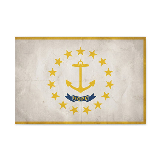 "HOPE" Rhode Island Flag Canvas Wall Art - Anchor And Stars State Print, Vintage Nautical Decor - Minimalist Gold Blue Design - Living Room Wall Decor - Bedroom Home Decoration - Cozy Reading Nook Art