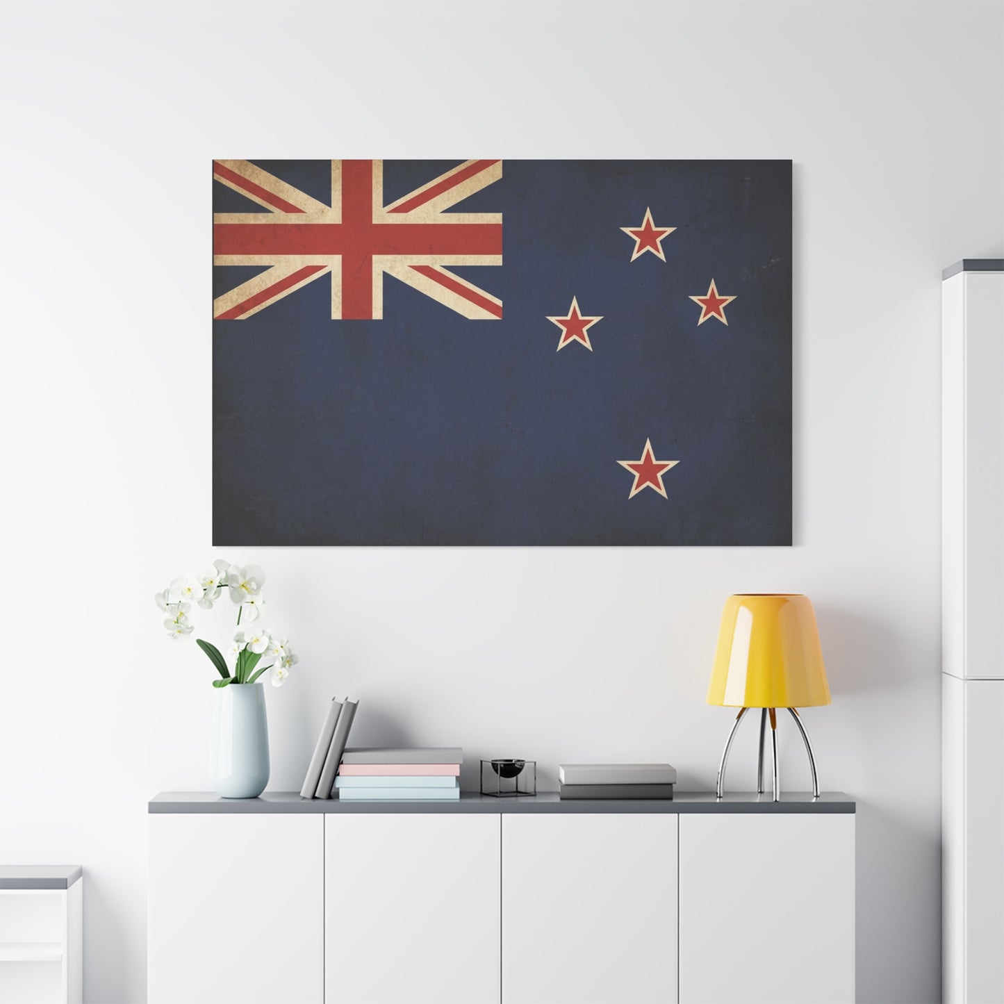 New Zealand Flag Canvas Wall Art - Vintage Kiwi National Banner Print, Distressed Navy Red Cream Design - Traditional Patriotic Style - Living Room Wall Decor Bedroom Home Decoration - Ready to Hang
