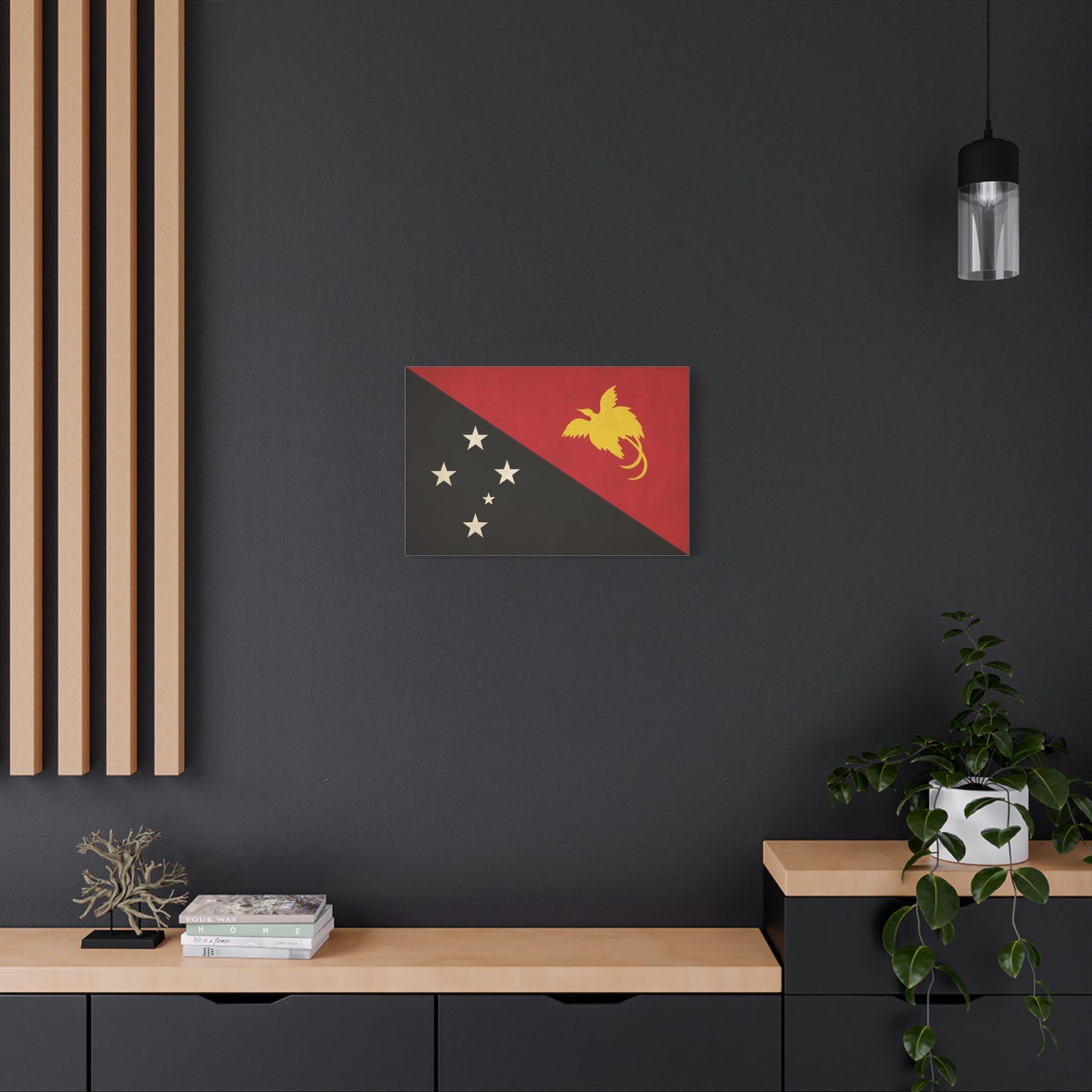 Papua New Guinea Flag Canvas Wall Art - Red Black Bird Of Paradise Southern Cross Print - Vintage National Pride Decor - Living Room Wall Decor - Bedroom Home Decoration - Bedroom Home Decoration