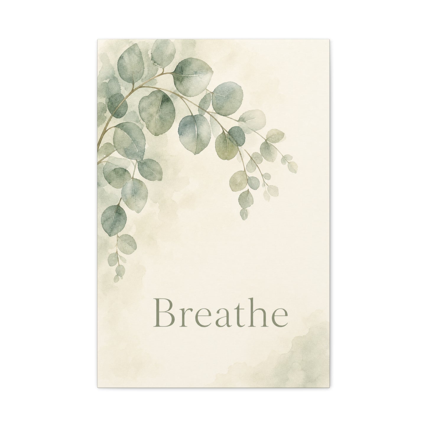 "Breathe" Botanical Canvas Wall Art - Sage Green Eucalyptus Leaves Watercolor Print - Minimalist Inspirational Wall Decor - Bedroom Home Decoration, Meditation Space Accent - Bedroom Home Decoration