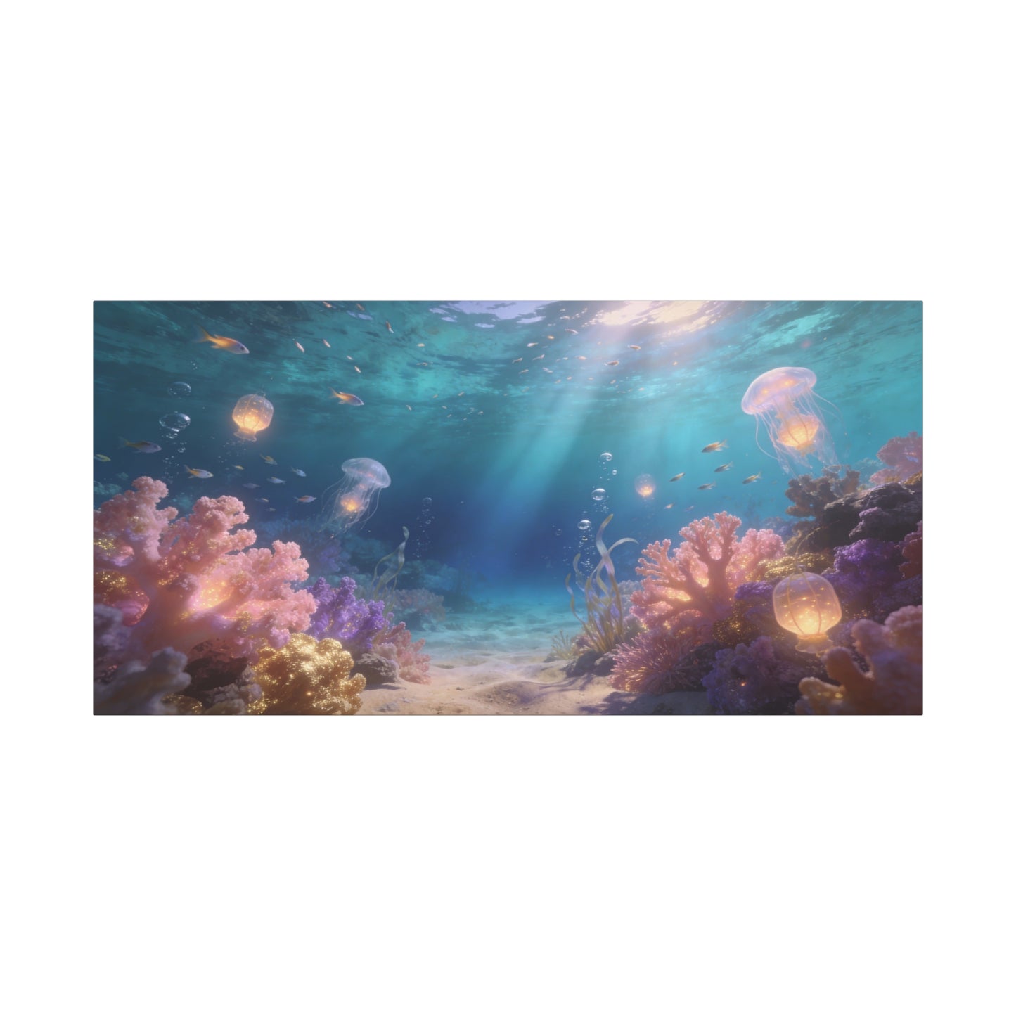 Underwater Jellyfish Canvas Wall Art - Glowing Coral Reef Ocean Scene, Dreamy Seascape Canvas Print - Contemporary Coastal Style - Living Room Wall Decor, Bedroom Home Decoration - Ready to Hang