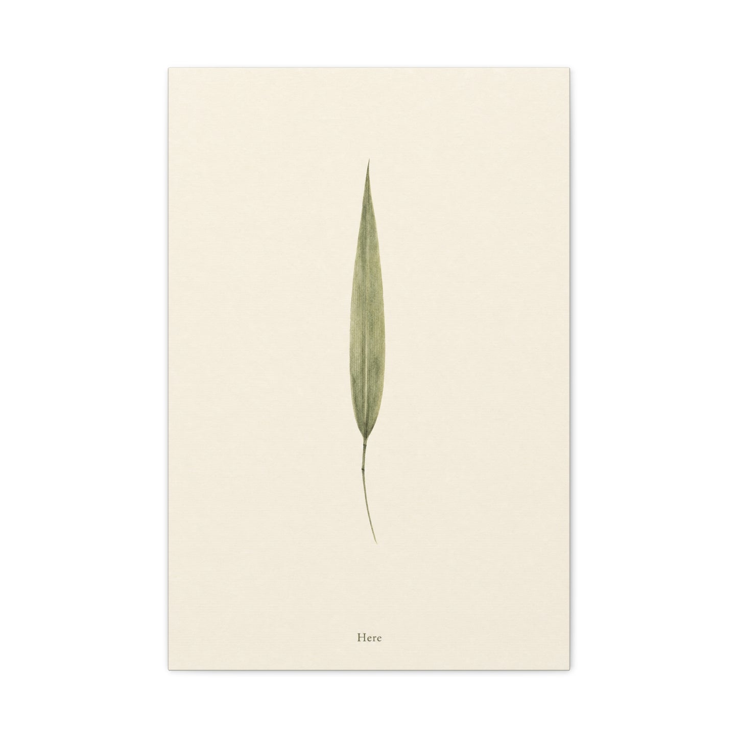 "Here" Minimalist Botanical Canvas Wall Art - Single Green Leaf Print, Neutral Contemporary Nature Decor - Cotton Art Print For Bedroom Living Room, Japandi Home Decoration - Living Room Wall Decor