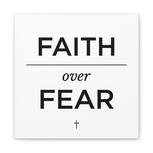 "Faith Over Fear" Christian Canvas Wall Art - Minimalist Bible Verse Cross Print, Black And White Typography Decor - Modern Farmhouse Style - Living Room Bedroom Office Wall Decor