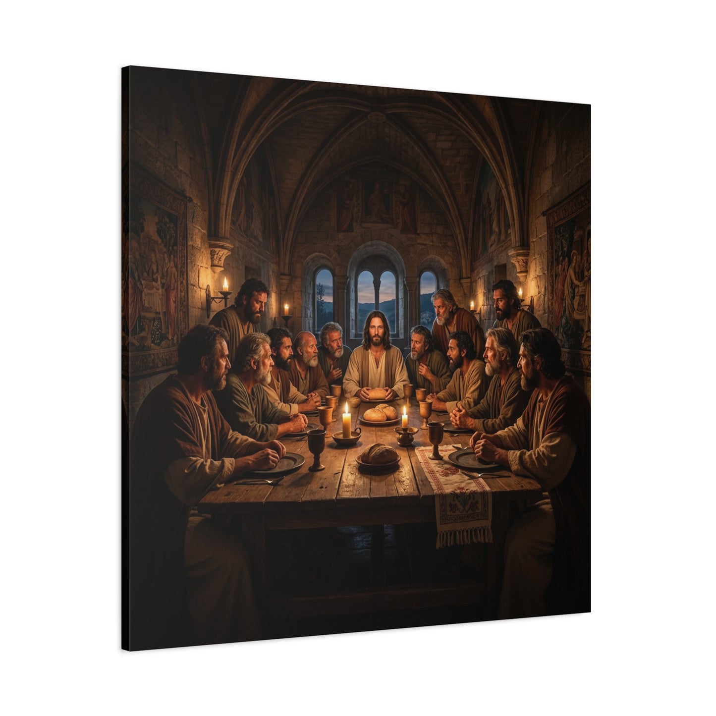 Jesus Christ Last Supper Canvas Wall Art - Apostles At Candlelit Table, Christian Wall Decor - Matte Cotton Print Religious Home Decoration - Traditional Living Room Office - Bedroom Home Decoration