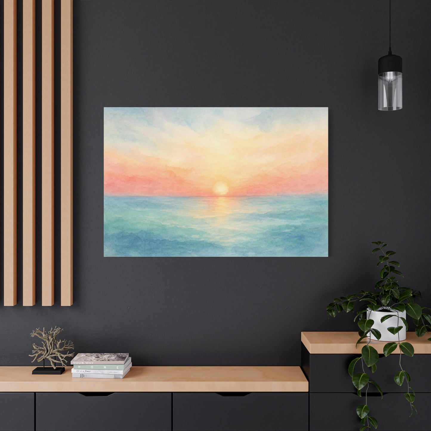 Pastel Ocean Sunrise Canvas Wall Art - Watercolor Seascape, Coastal Wall Decor - Serene Beach Horizon Print - Bedroom Home Decoration, Living Room Accent, Jellyfish Room Decor - Modern Farmhouse Style