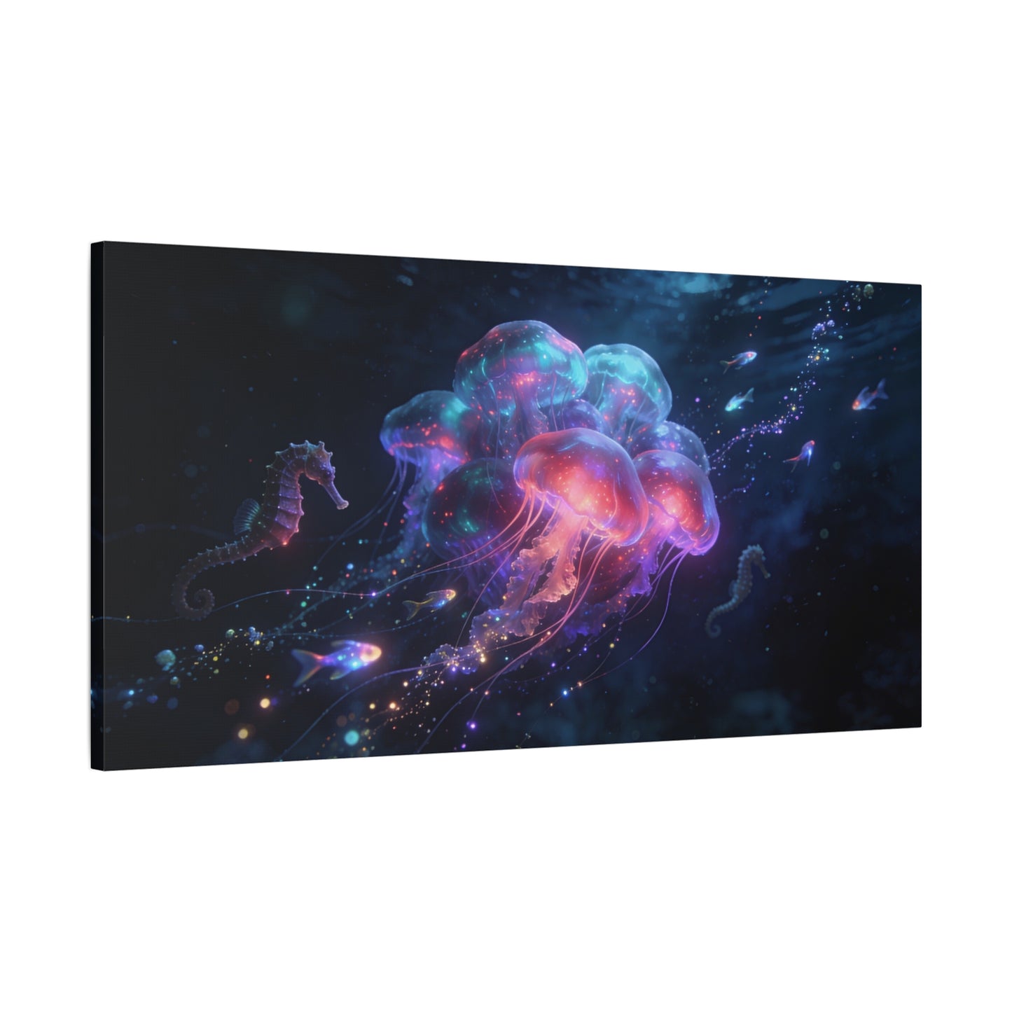 Glowing Jellyfish Canvas Wall Art - Luminous Underwater Sea Life, capiz shells wall decor - Dreamy Ocean Fantasy Cotton Canvas Print - Contemporary Bedroom Living Room Decor - Bedroom Home Decoration