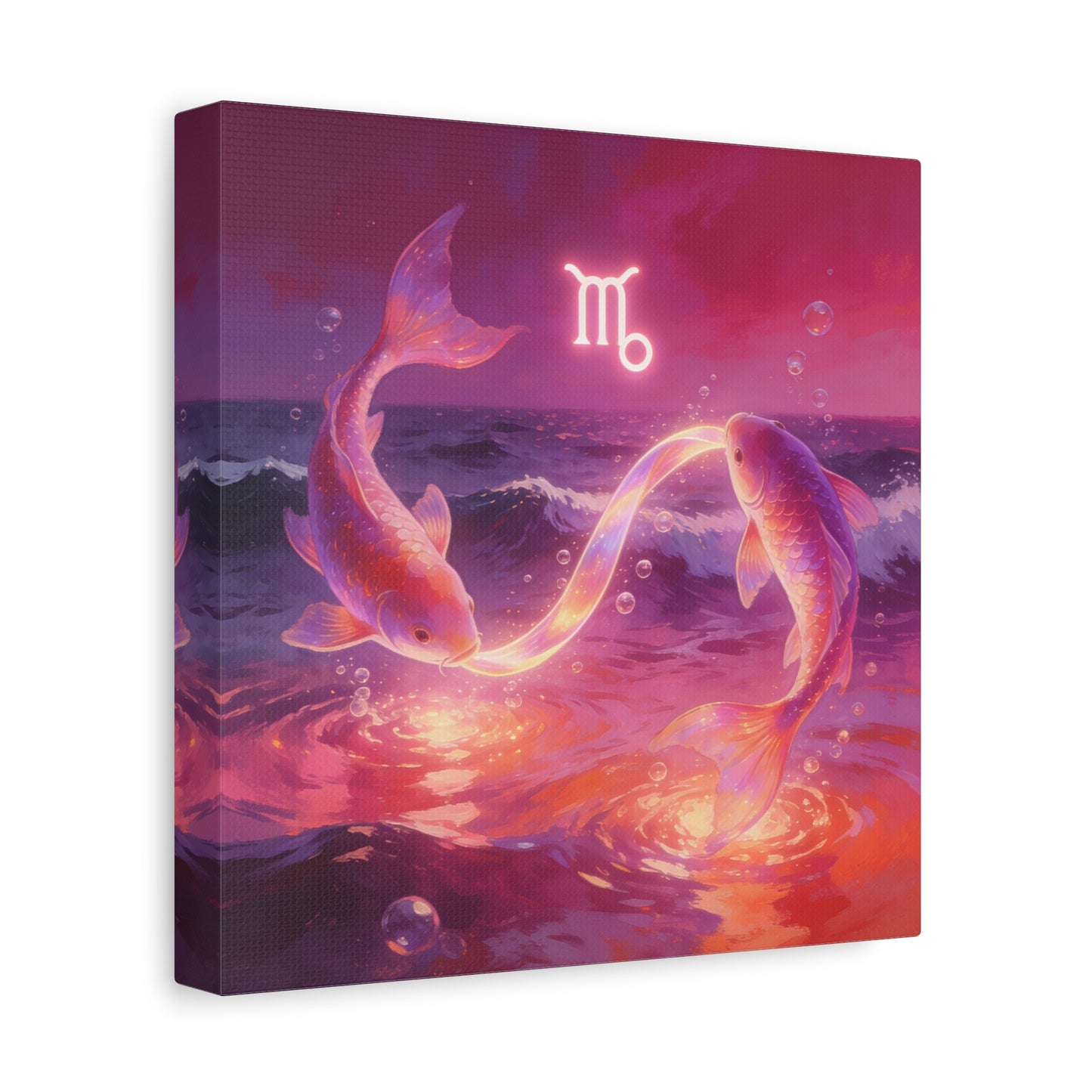 Scorpio Zodiac Canvas Wall Art - Glowing Koi Fish Ocean Illustration, Pink Purple Celestial Water Scene - Modern Fantasy Decor - Bedroom Home Decoration, Living Room Accent - Living Room Wall Decor