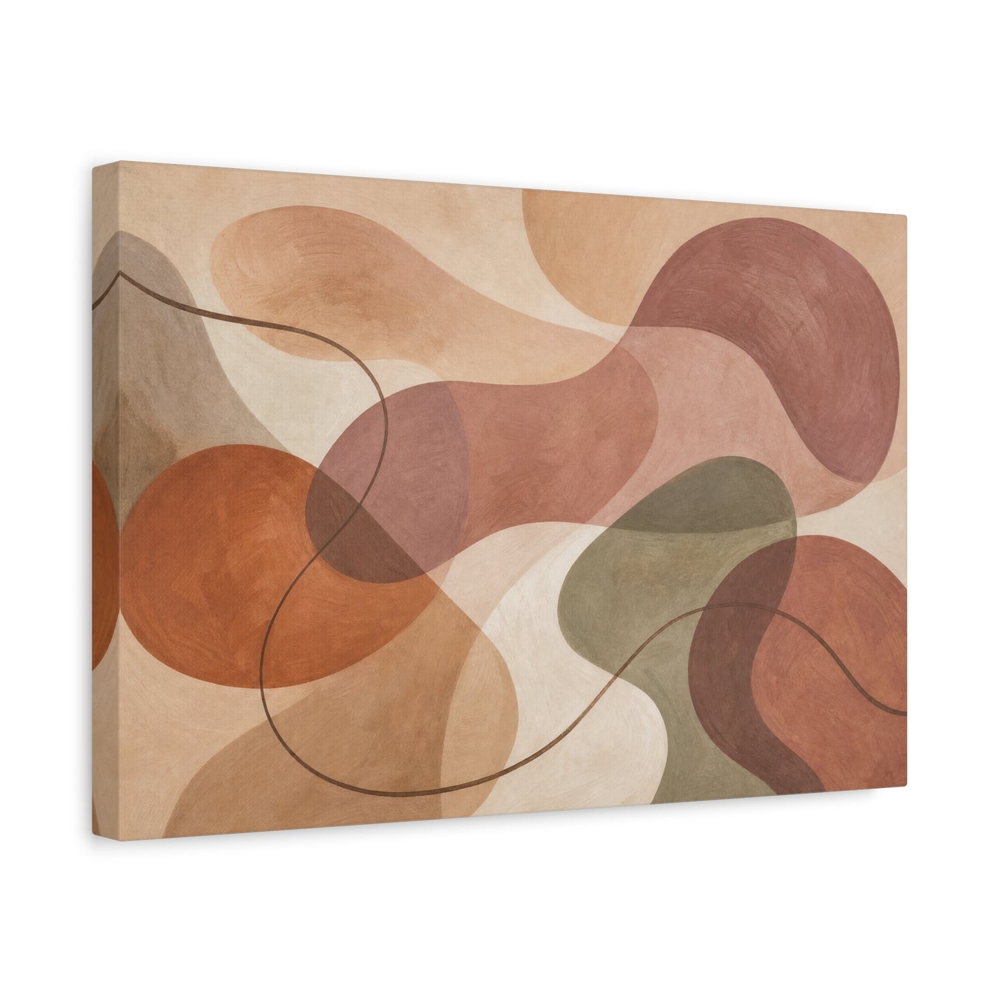 Abstract Geometric Canvas Wall Art - Earth Tone Modern Curved Shapes, Minimalist Neutral Composition - Contemporary Matte Canvas Print - Living Room Wall Decor, Bedroom Home Decoration - Ready to Hang