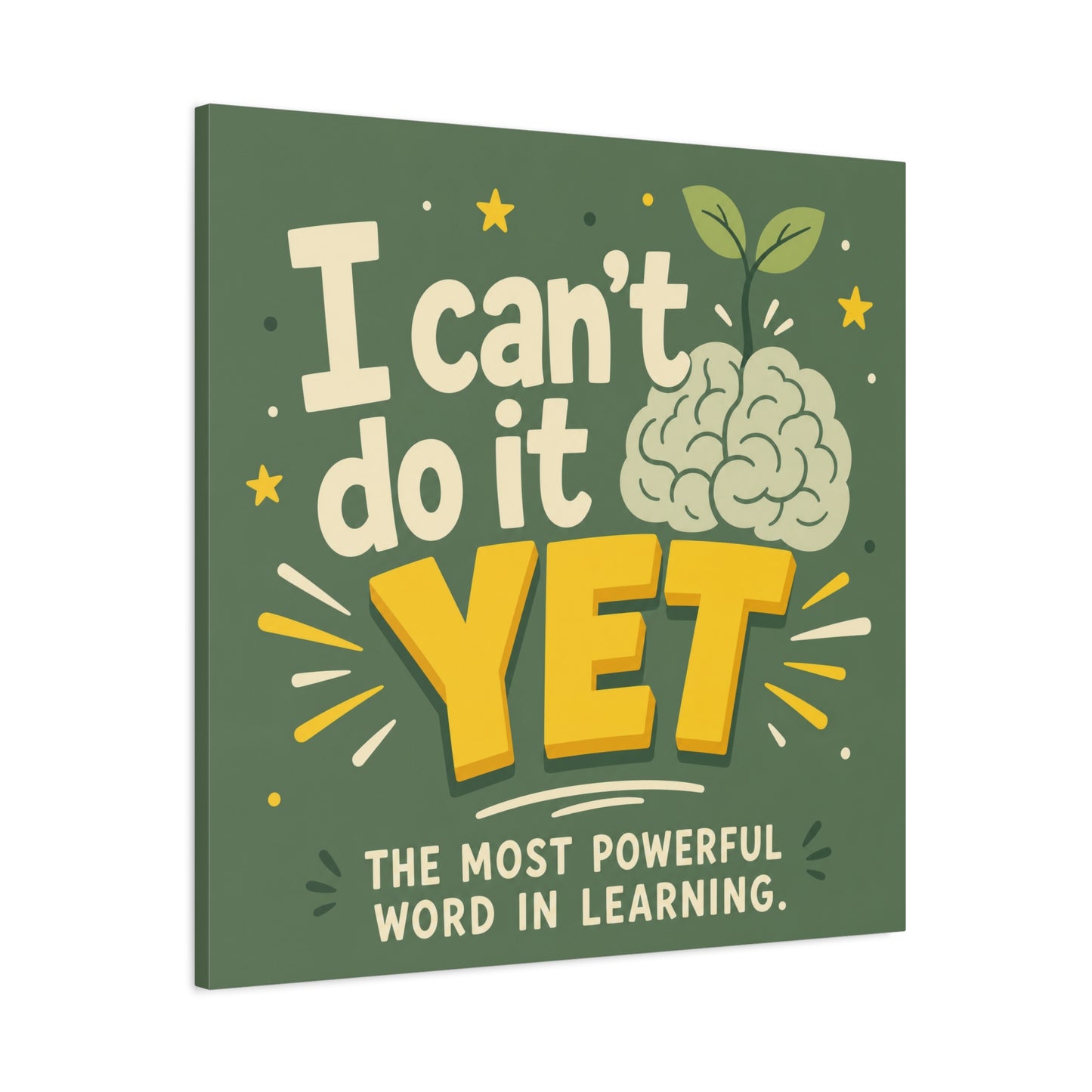 "I Can't Do It Yet" Motivational Canvas Wall Art - Growth Mindset Quote Print, Classroom Decor, Green Typography Poster, Teacher Office Wall Decor, Kids Study Room Decoration - Bedroom Home Decoration