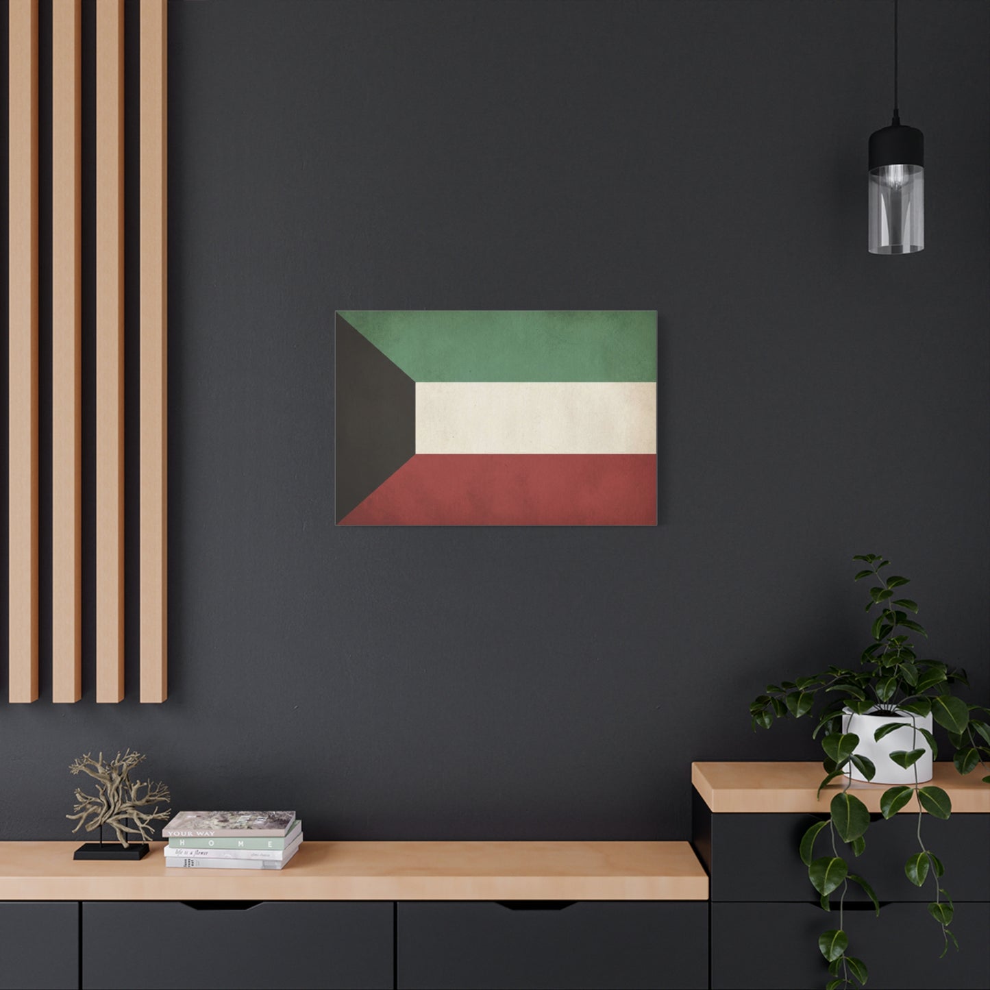 Kuwait Flag Canvas Wall Art - Vintage National Banner Print, Geometric Color Block Design - Matte Canvas Decor - Living Room Wall Decor, Office Art, Dorm Accent Style - Bedroom Home Decoration