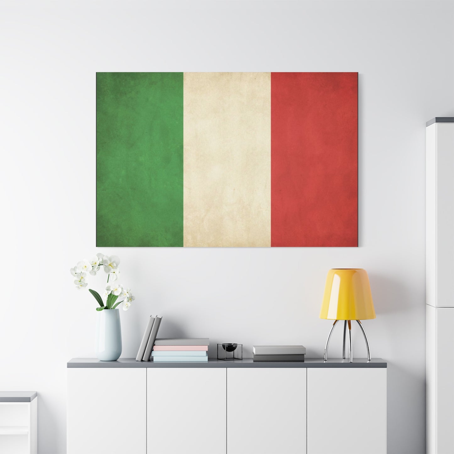 Italian Flag Canvas Wall Art - Vintage Tricolor National Prints, Rustic Textured Artwork - Matte Cotton Decor - Living Room Wall Decor, Office Art, Dorm Accent For Heritage Lovers - Ready to Hang
