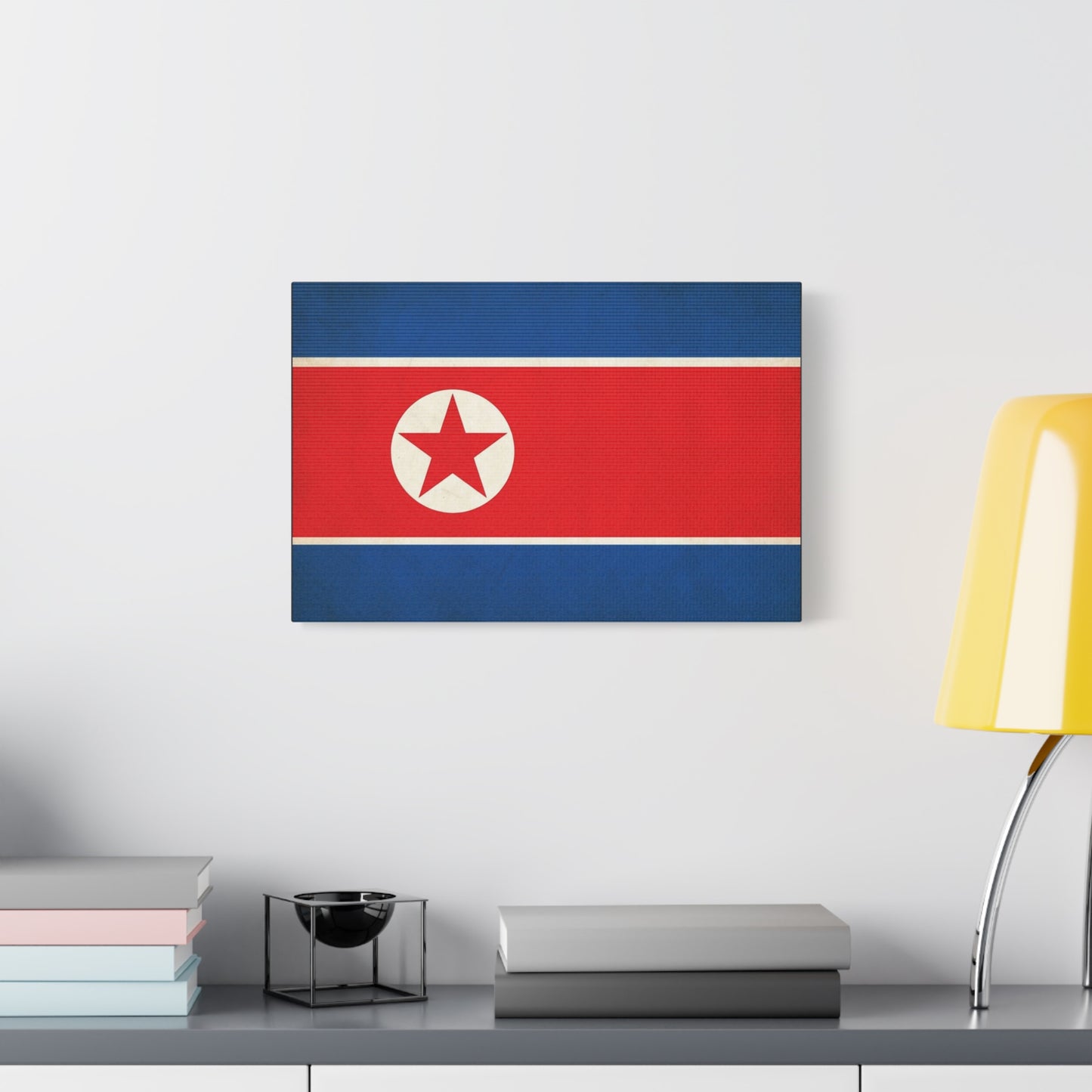 North Korea Flag Canvas Wall Art - Korean Flag Print, Patriotic Red Blue Star Design - Vintage Style Wall Decor - Living Room Home Decoration - Bedroom Home Decoration - Modern Farmhouse Style