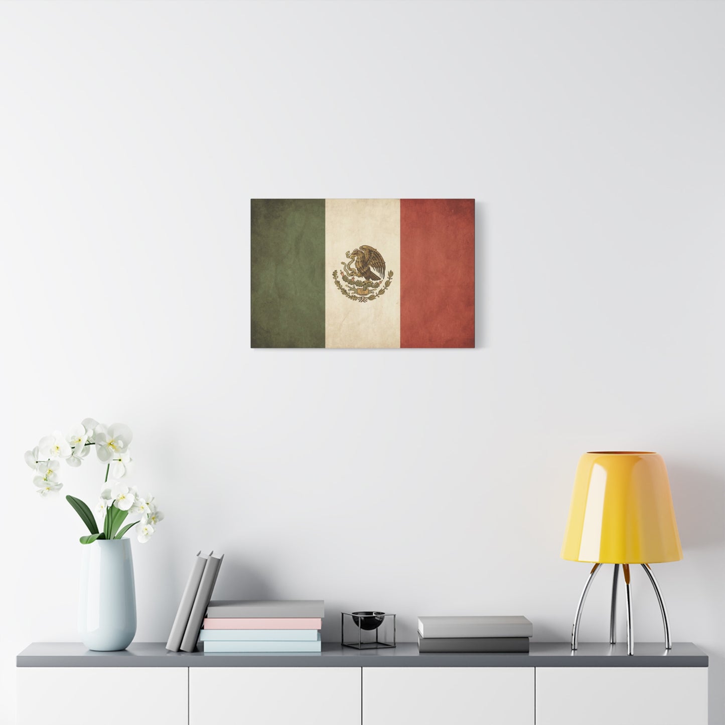Vintage Mexico Flag Canvas Wall Art - Mexican Eagle Emblem Tricolor Print - Rustic Patriotic Decor, Distressed Cotton Canvas, Living Room Wall Decor, Office Art - Modern Farmhouse Style