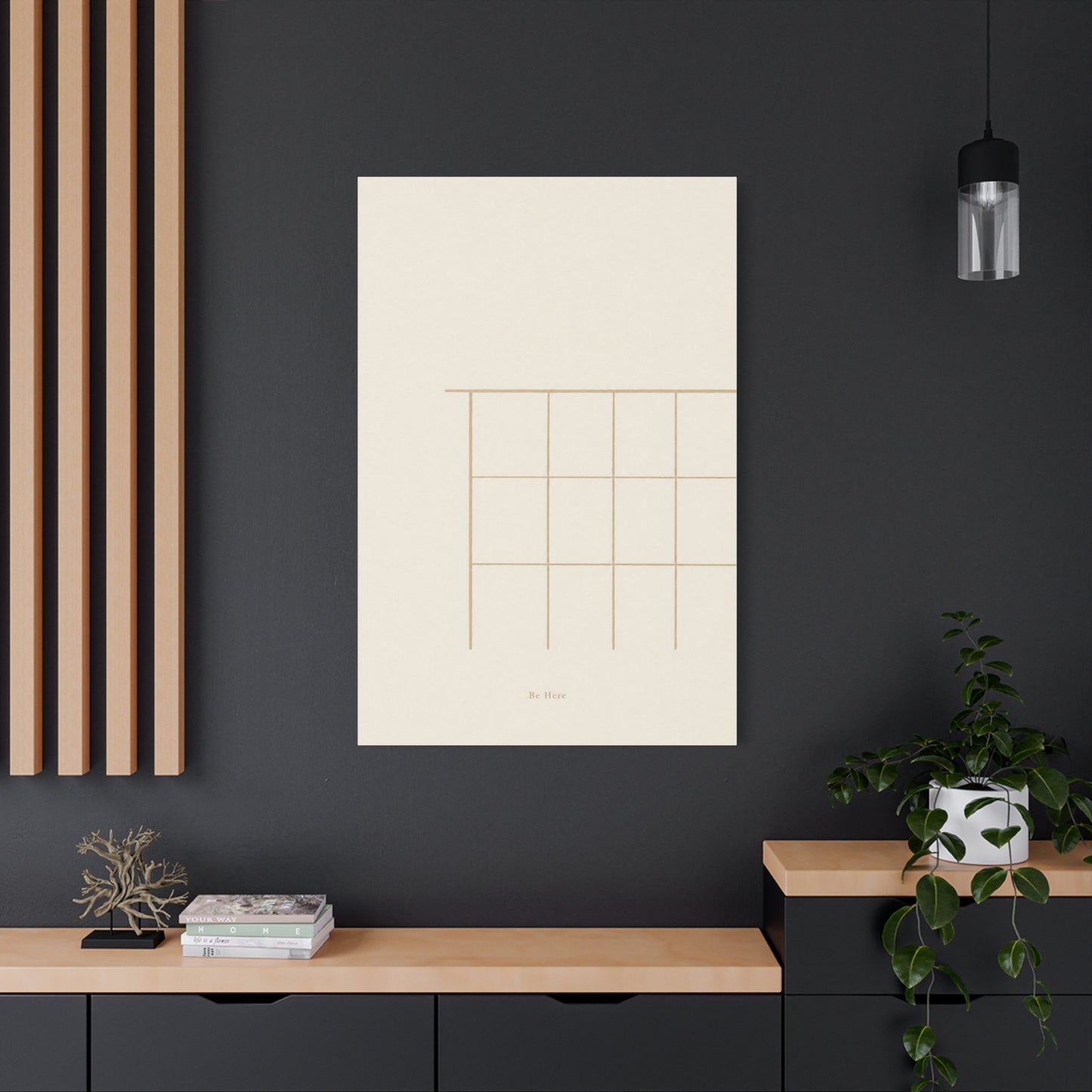"Be Here" Minimalist Line Canvas Wall Art - Neutral Geometric Abstract Print, Japandi Modern Home Decor - Calm Bedroom Decoration, Living Room Accent, Meditation Space Artwork - Living Room Wall Decor