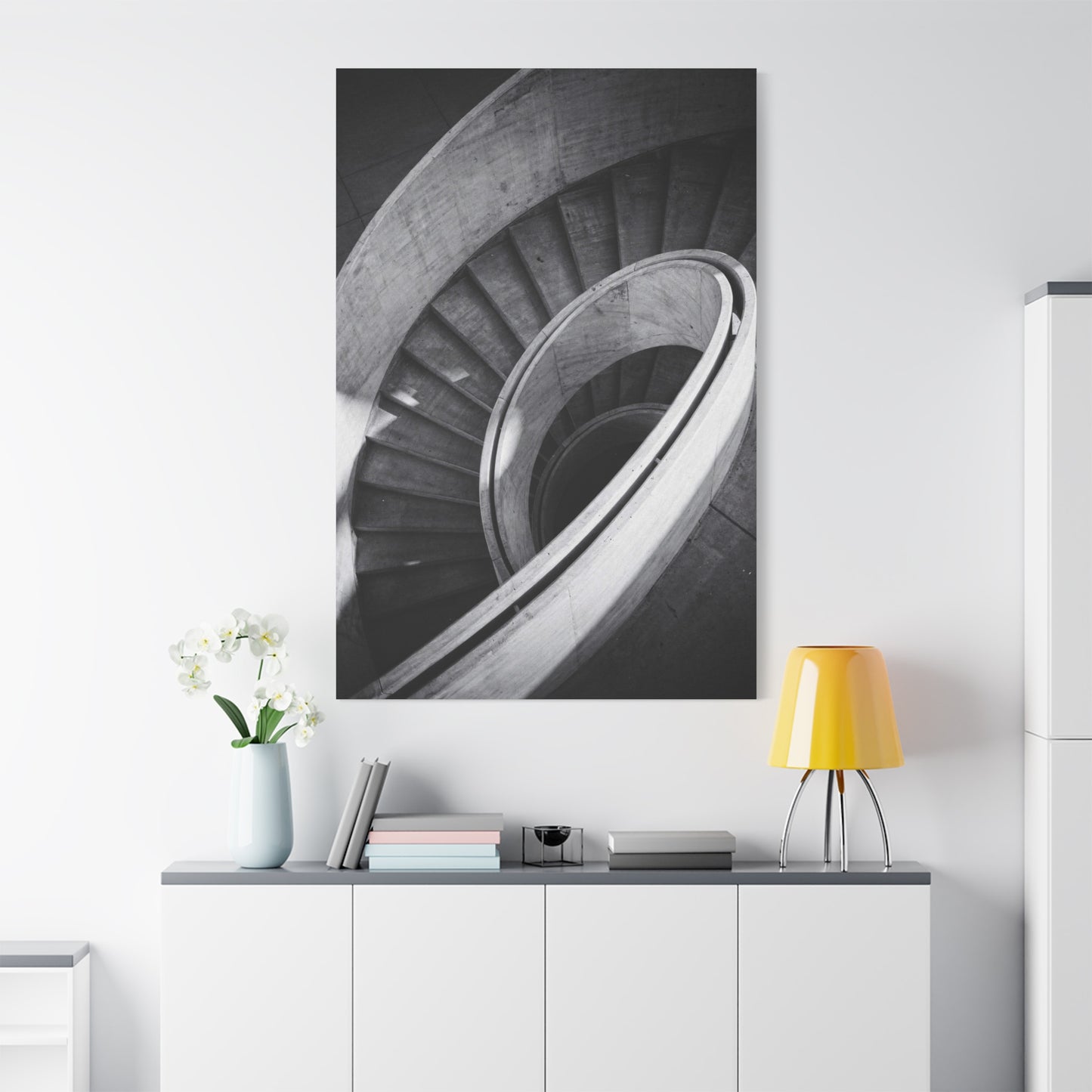 Black And White Spiral Staircase Canvas Wall Art - Architectural Art Print, Minimalist Modern Decor - Matte Cotton Canvas - Living Room Wall Decor, Home Office Accent - Bedroom Home Decoration