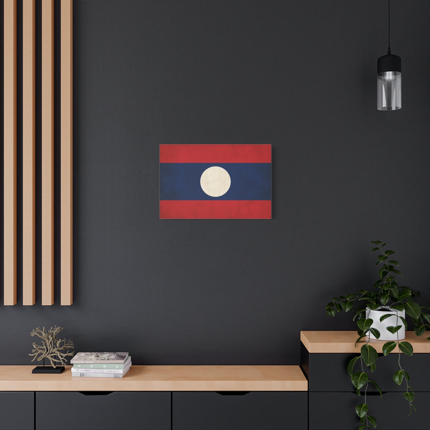 Laos Flag Canvas Wall Art - Vintage Lao National Flag Print, Red Blue White Circle - Minimalist Patriotic Decor - Living Room Home Decoration - Bedroom Home Decoration - Living Room Wall Decor