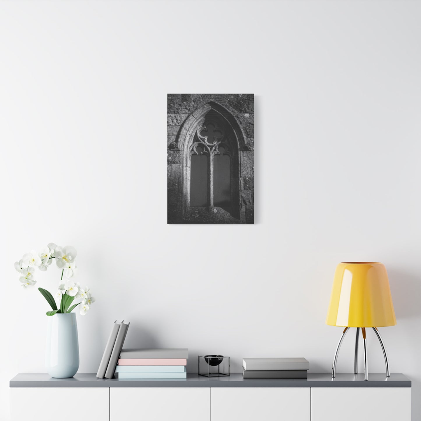 Gothic Church Window Canvas Wall Art - Black And White Stone Arch Architectural Print - Vintage Cathedral Style - Moody Living Room Wall Decor, Office Art Accent - Bedroom Home Decoration