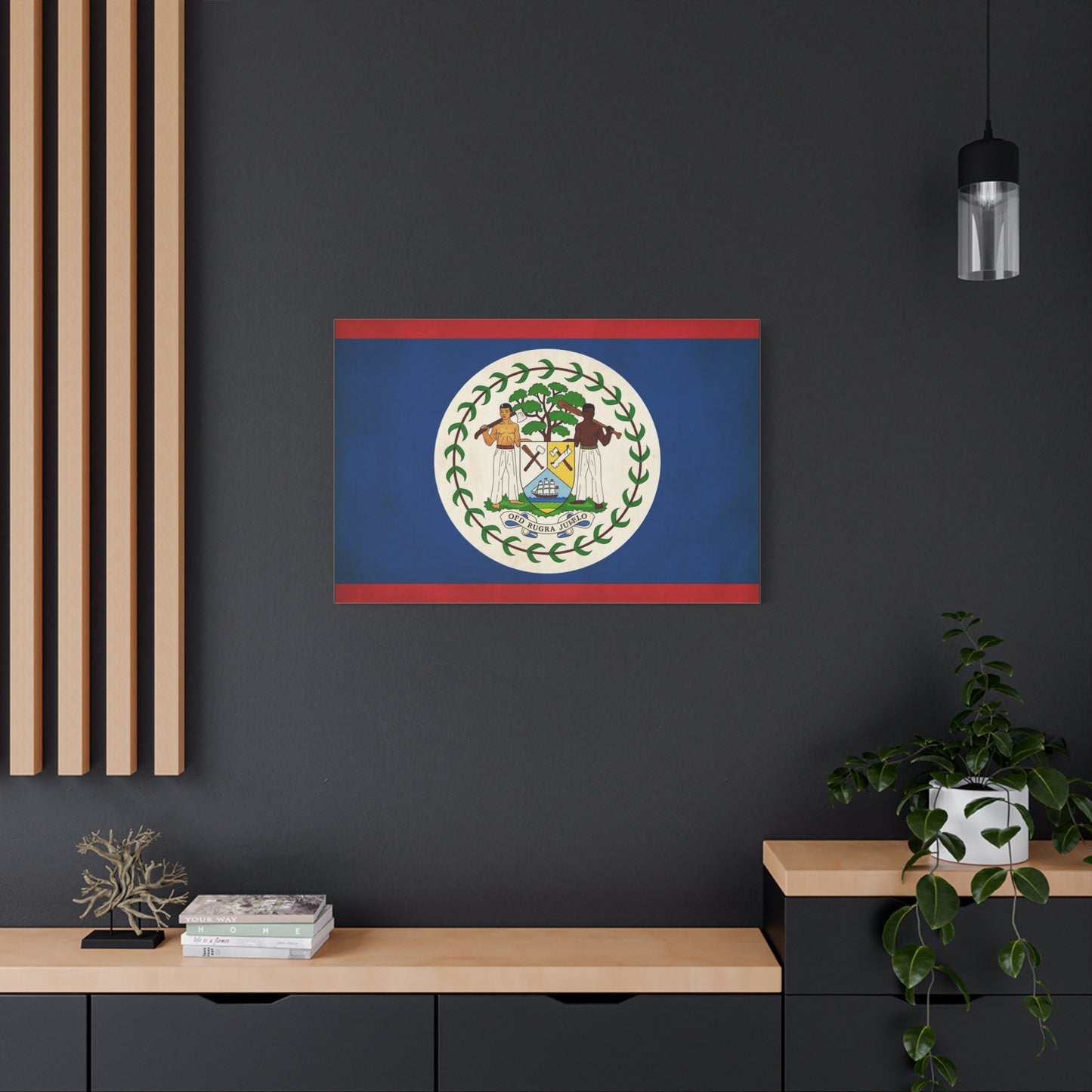 Belize Flag Canvas Wall Art - OTD RUGRA JUELO State Banner Print, Blue Red White Crest Design - Patriotic Traditional Decor - Living Room Home Decoration - Living Room Wall Decor - Ready to Hang