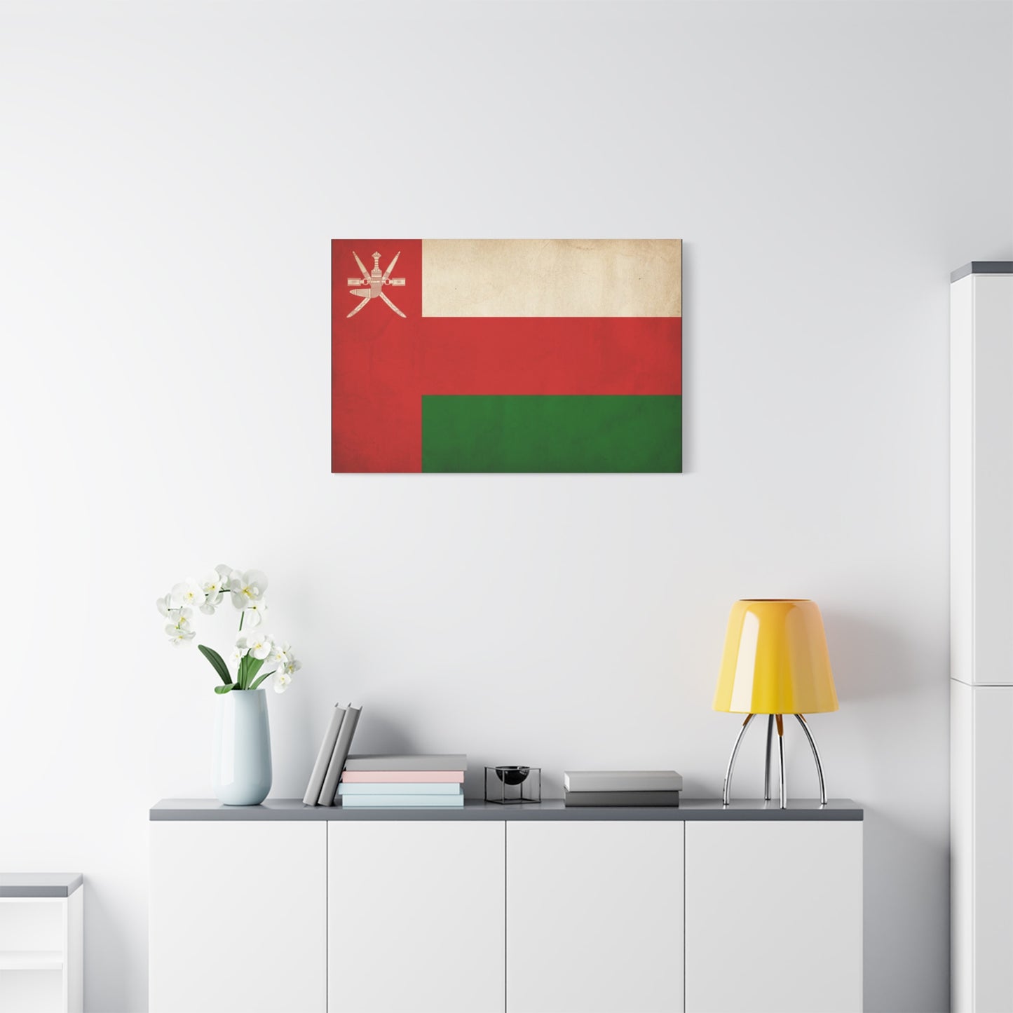 Oman Flag Canvas Wall Art - Vintage Sultanate Banner Print, Red White Green Emblem Decor - Patriotic Traditional Style - Living Room Home Decoration - Bedroom Home Decoration - Living Room Wall Decor