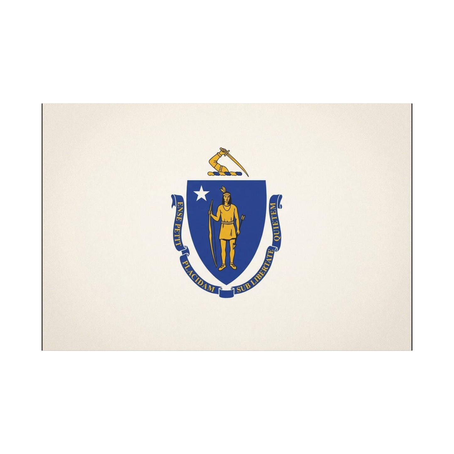 Massachusetts State Flag Canvas Wall Art - Ense Petit Placidam Sub Libertate Quietem - Blue Shield Native American Crest - Minimalist Patriotic Decor - Living Room Wall Decor - Bedroom Home Decoration
