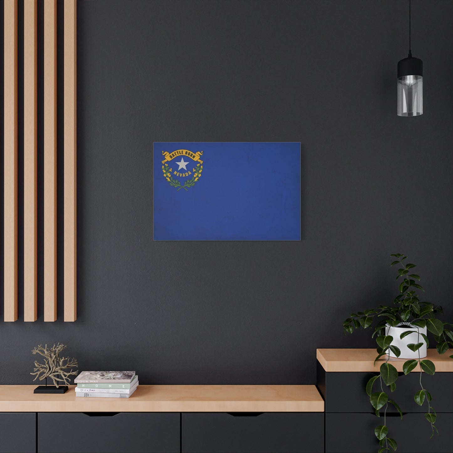 "Battle Born Nevada" Nevada State Flag Canvas Wall Art - Blue Silver Star Sagebrush Emblem Print - Vintage Patriotic Style - Living Room Decor, Office Wall Hanging - Ready to Hang - Ready to Hang